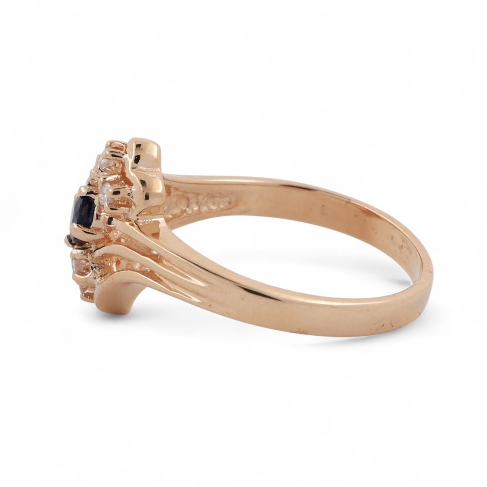 Sapphire Diamond Bypass Floral Ring 14K Yellow Gold 0.35 CTW Size 6 Ladies