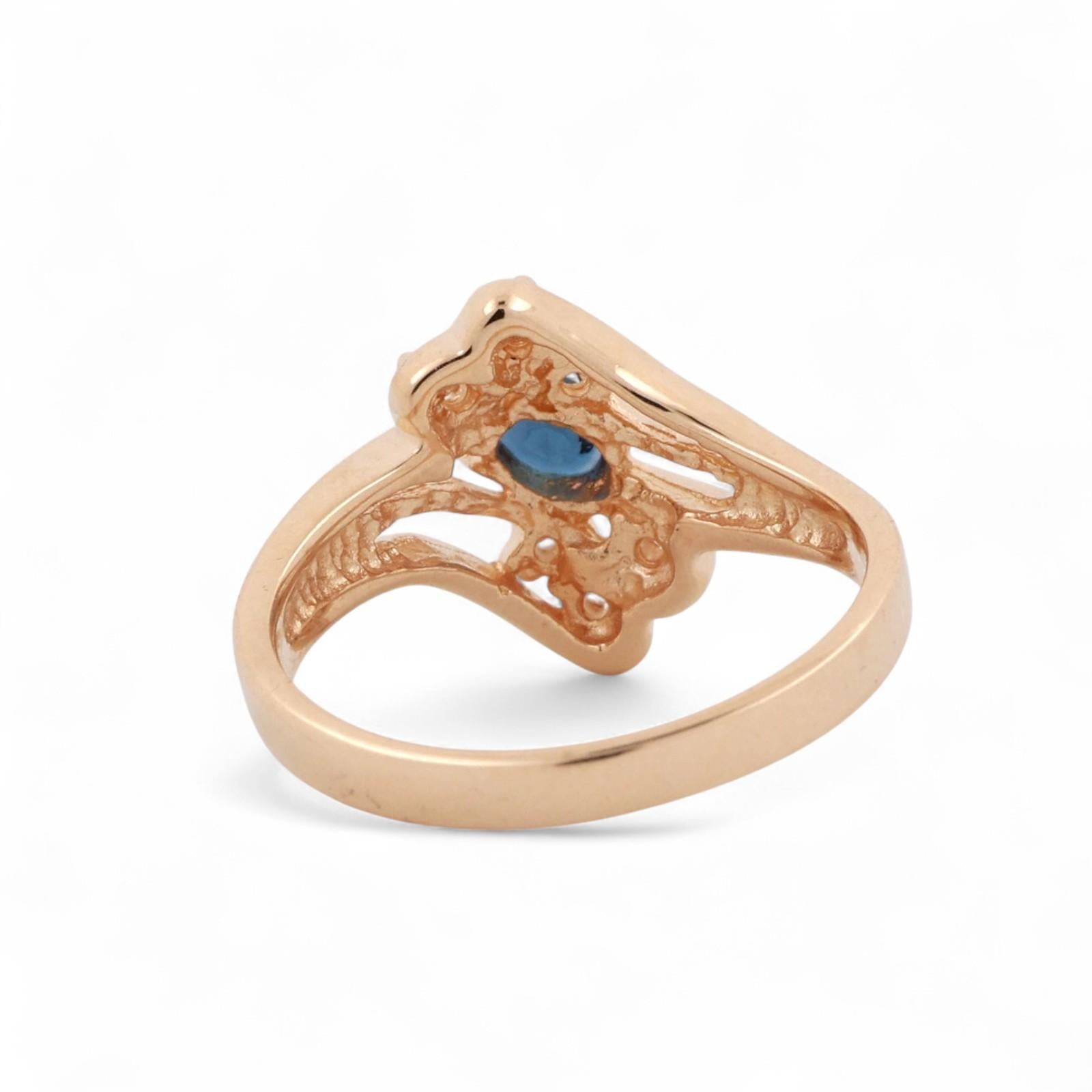 Sapphire Diamond Bypass Floral Ring 14K Yellow Gold 0.35 CTW Size 6 Ladies