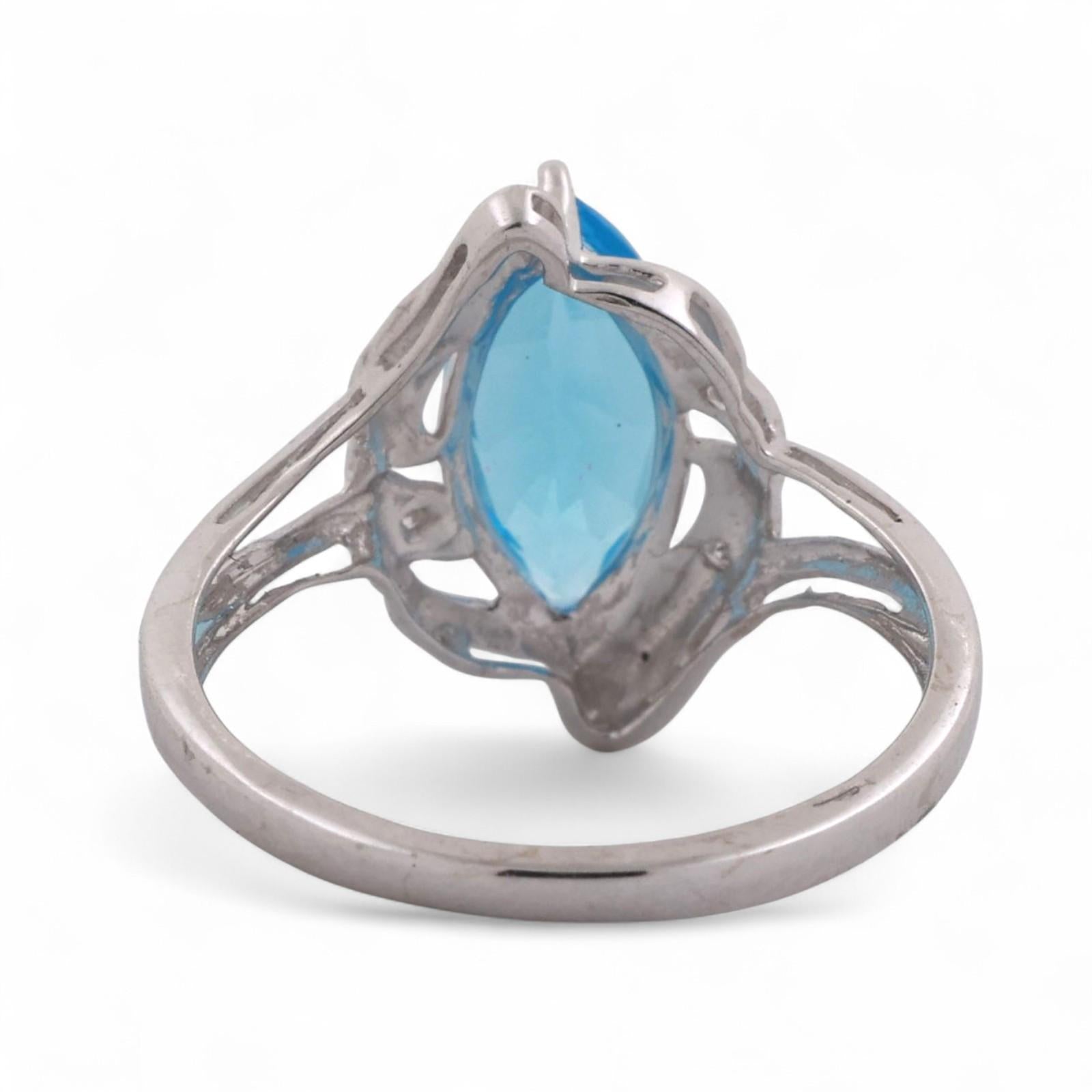 Solitaire Marquise Blue Topaz Diamond Accent Ring 14K White Gold 2.10 CTW Size 7