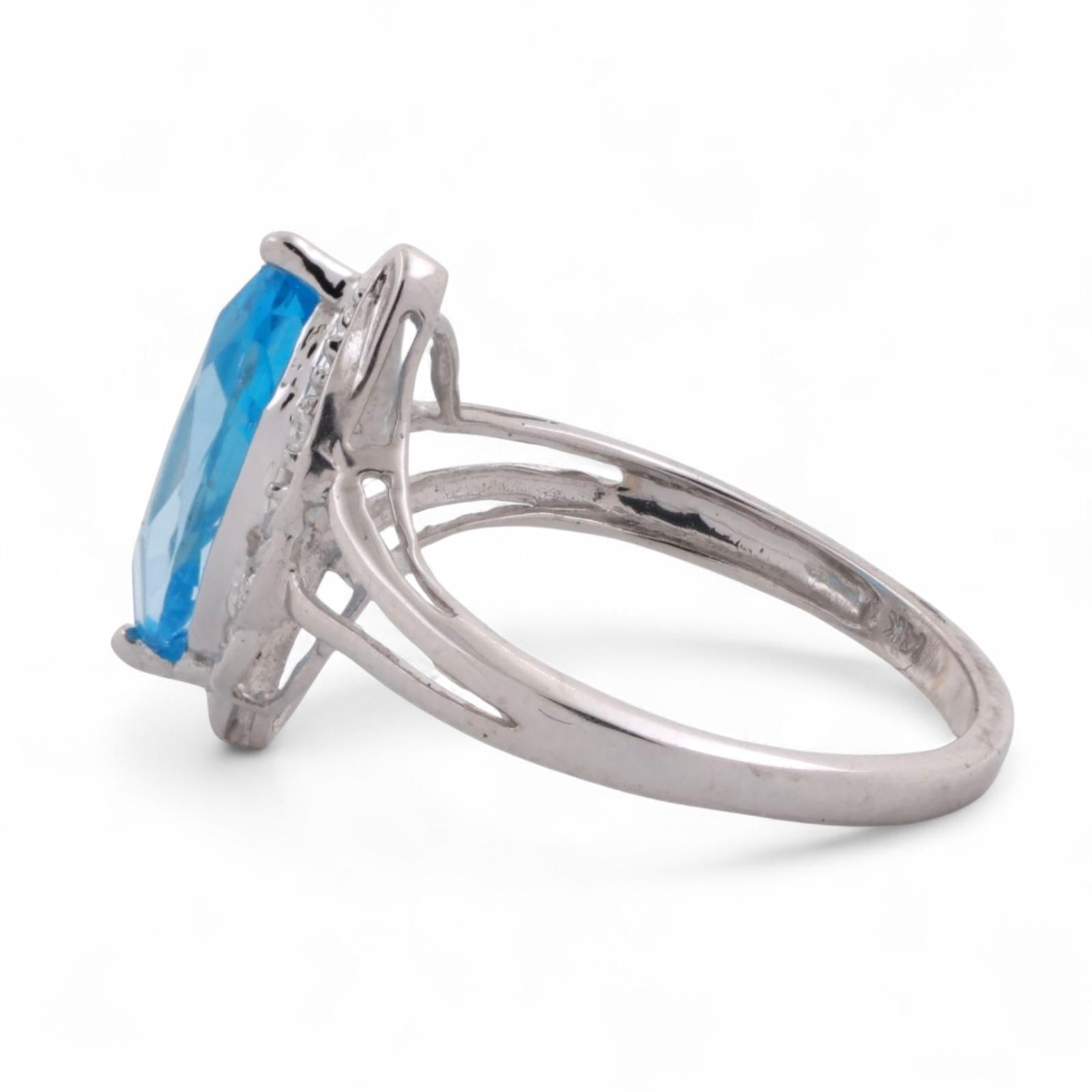 Solitaire Marquise Blue Topaz Diamond Accent Ring 14K White Gold 2.10 CTW Size 7