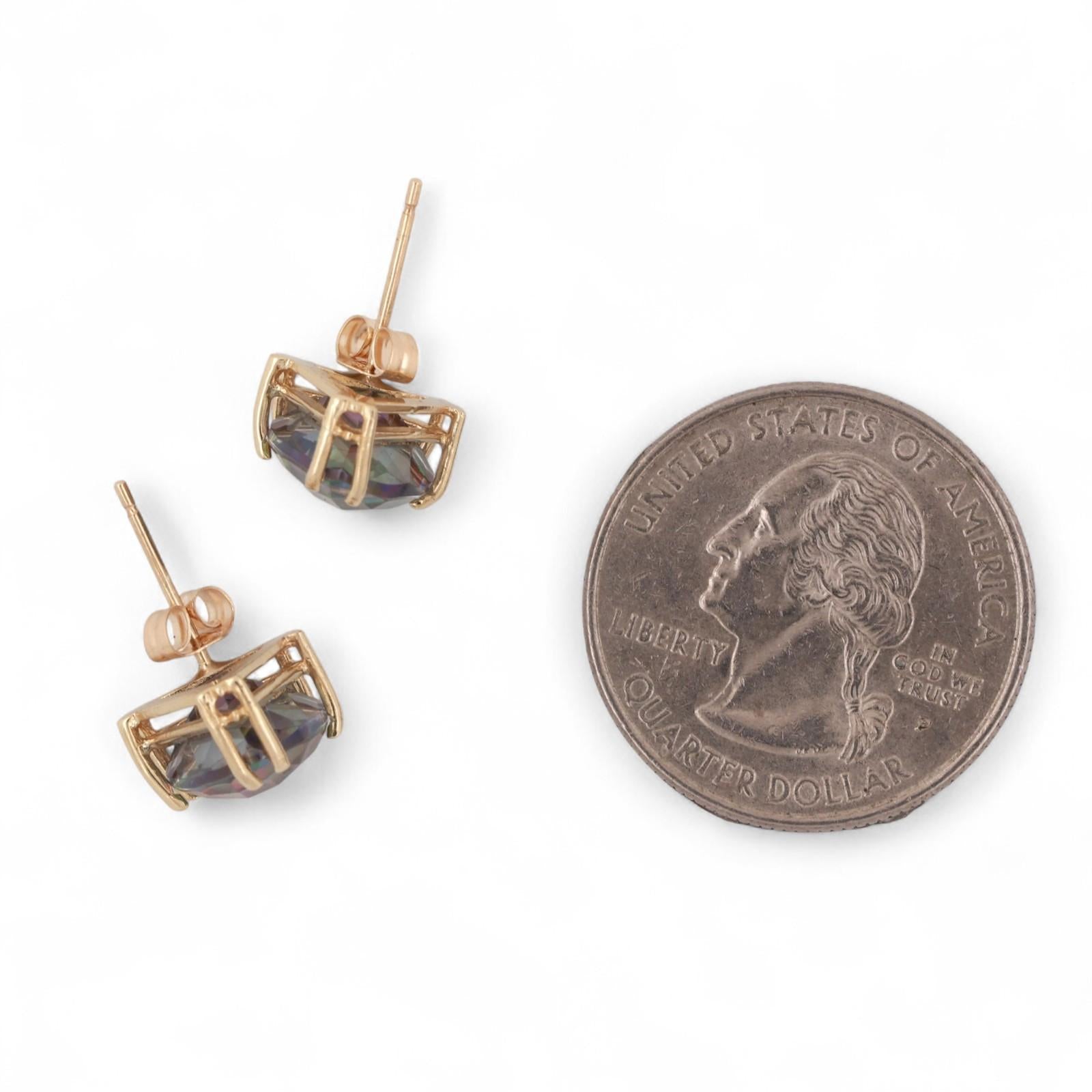 Trillion Cut Mystic Topaz Gemstone Stud Earrings 14K Yellow Gold 6.90 CTW