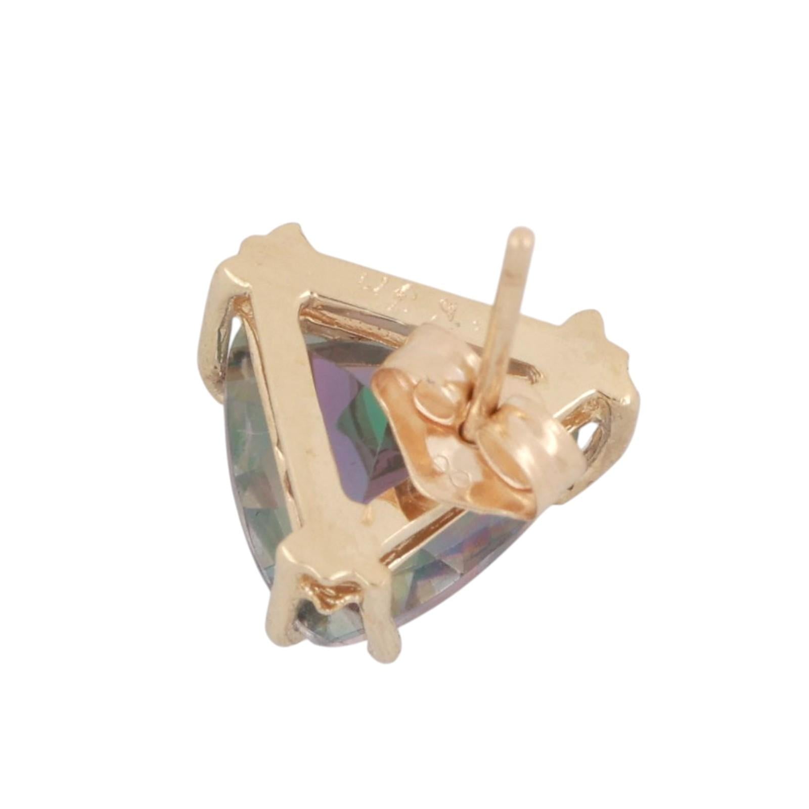 Trillion Cut Mystic Topaz Gemstone Stud Earrings 14K Yellow Gold 6.90 CTW