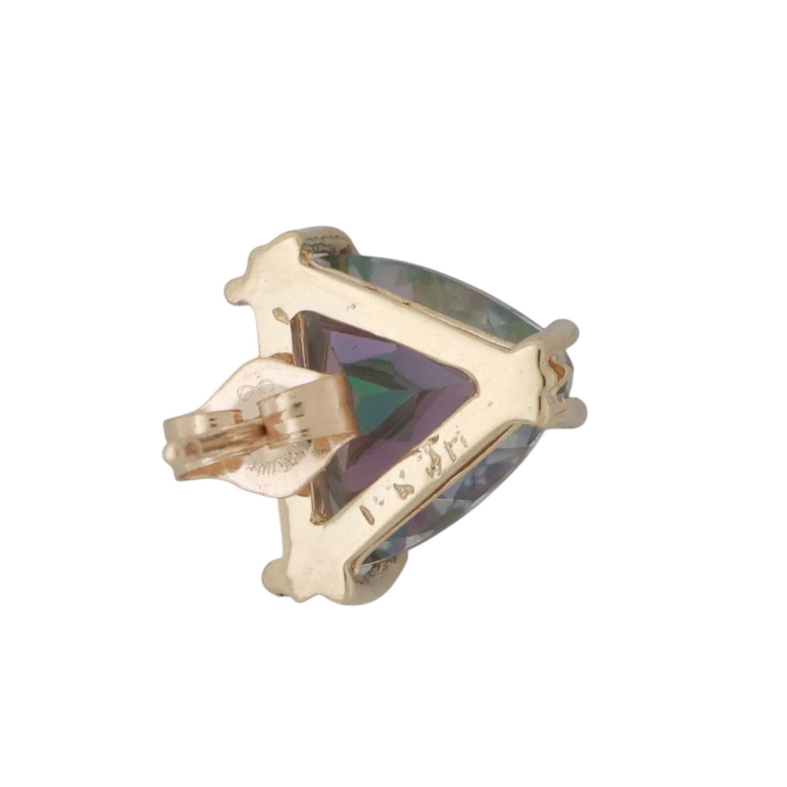 Trillion Cut Mystic Topaz Gemstone Stud Earrings 14K Yellow Gold 6.90 CTW
