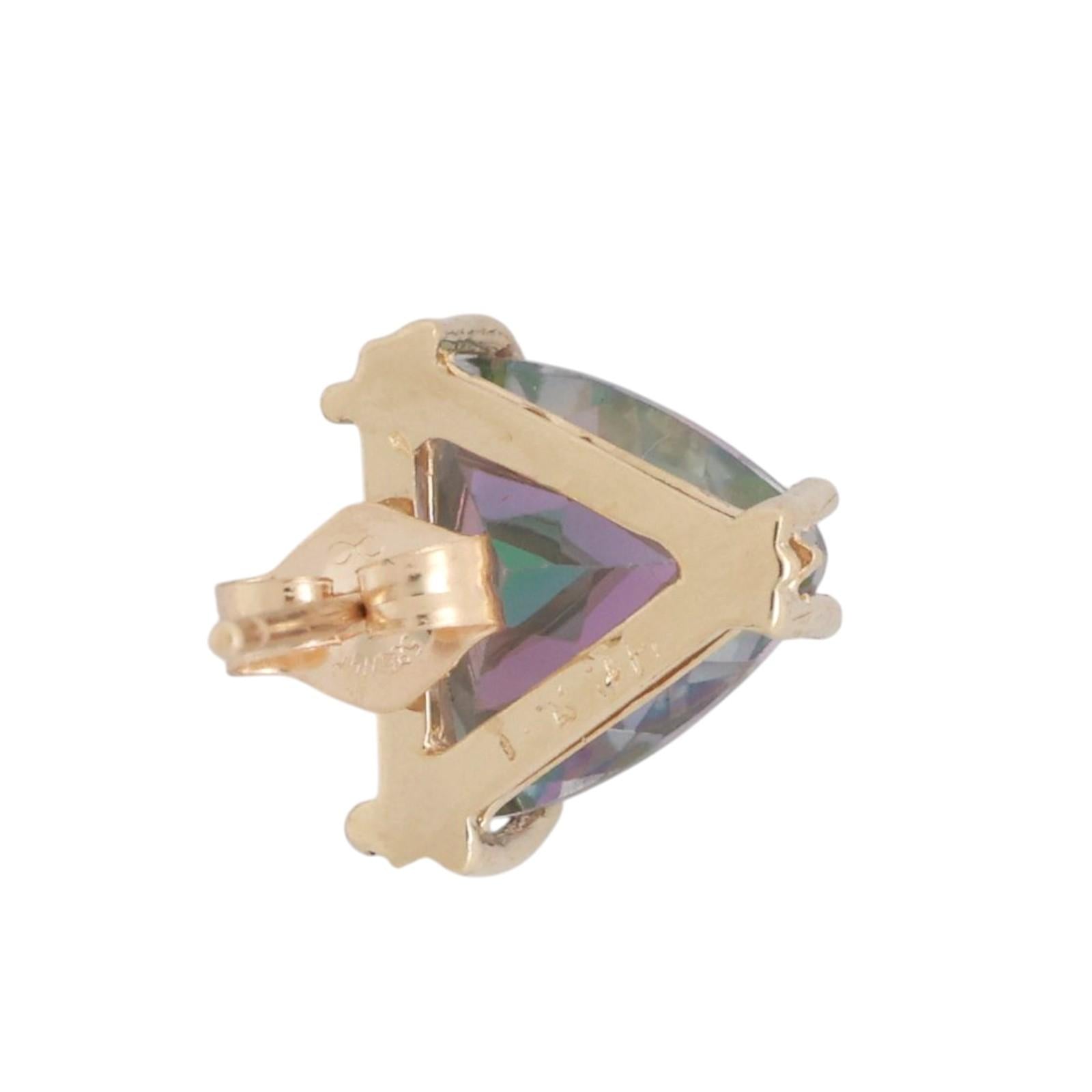Trillion Cut Mystic Topaz Gemstone Stud Earrings 14K Yellow Gold 6.90 CTW