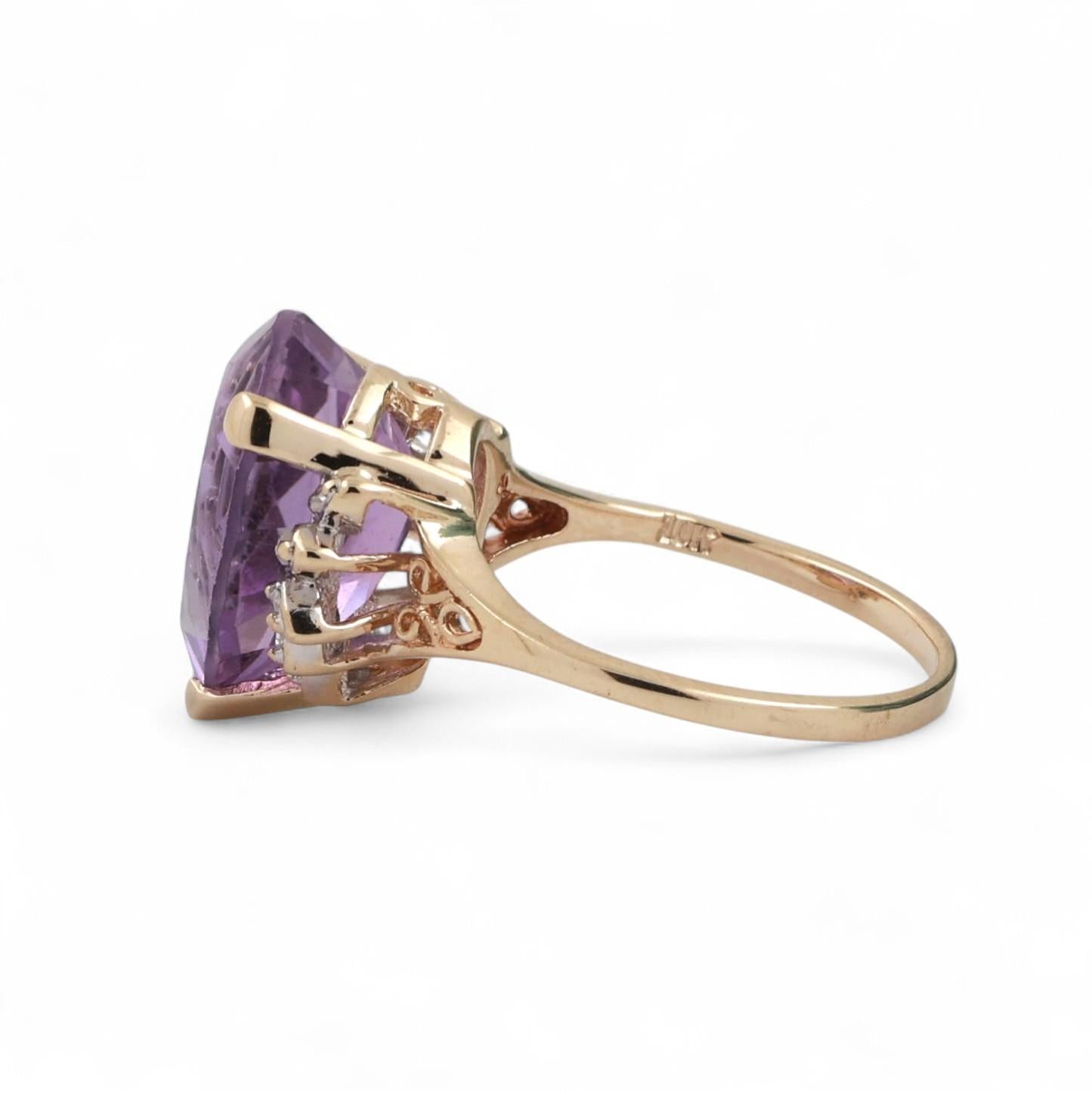 Pear Amethyst Diamond Statement Ring 10K Gold 4.85 CTW Size 7 Ladies Estate