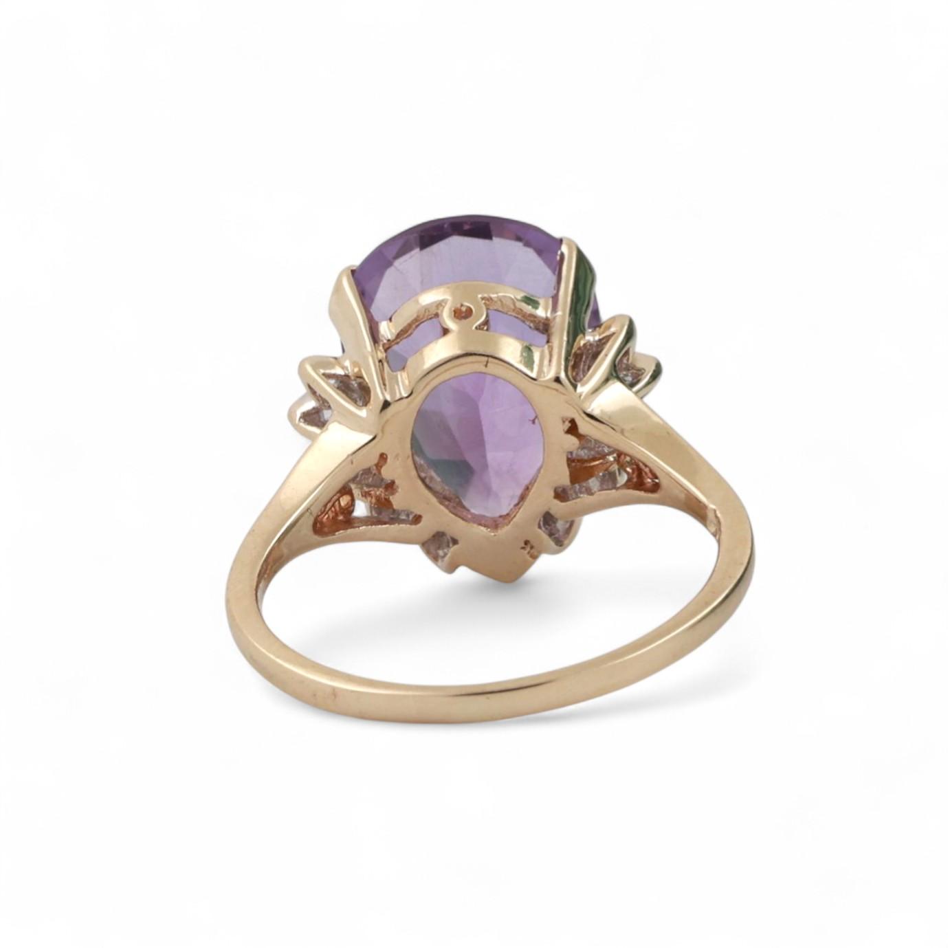 Pear Amethyst Diamond Statement Ring 10K Gold 4.85 CTW Size 7 Ladies Estate