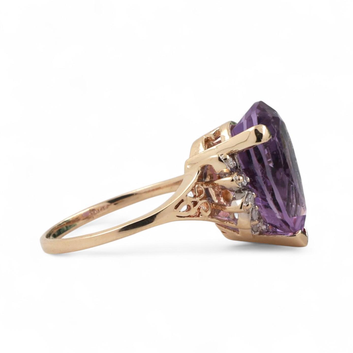 Pear Amethyst Diamond Statement Ring 10K Gold 4.85 CTW Size 7 Ladies Estate