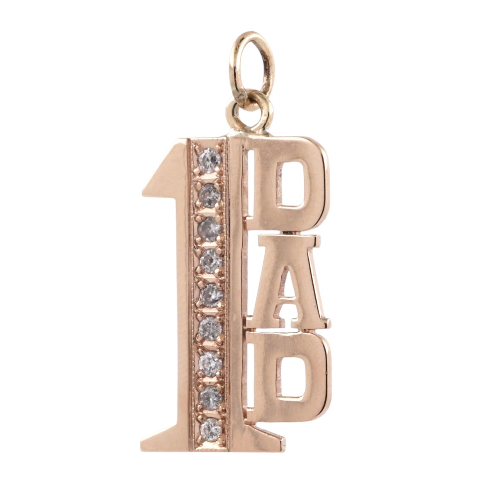 "1 Dad" Diamond Charm Pendant 14K Yellow Gold 0.25 TW 1.33" Estate