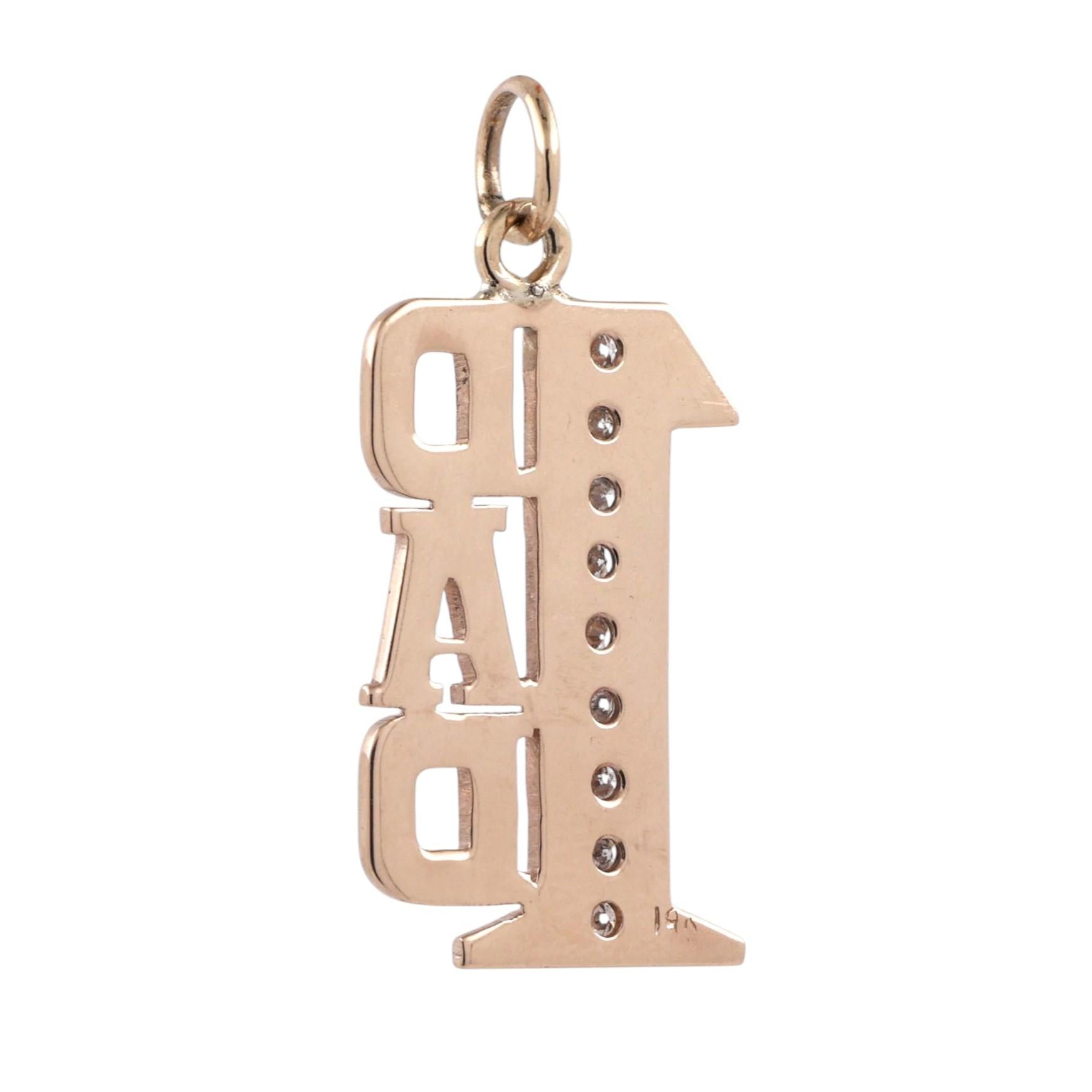 "1 Dad" Diamond Charm Pendant 14K Yellow Gold 0.25 TW 1.33" Estate