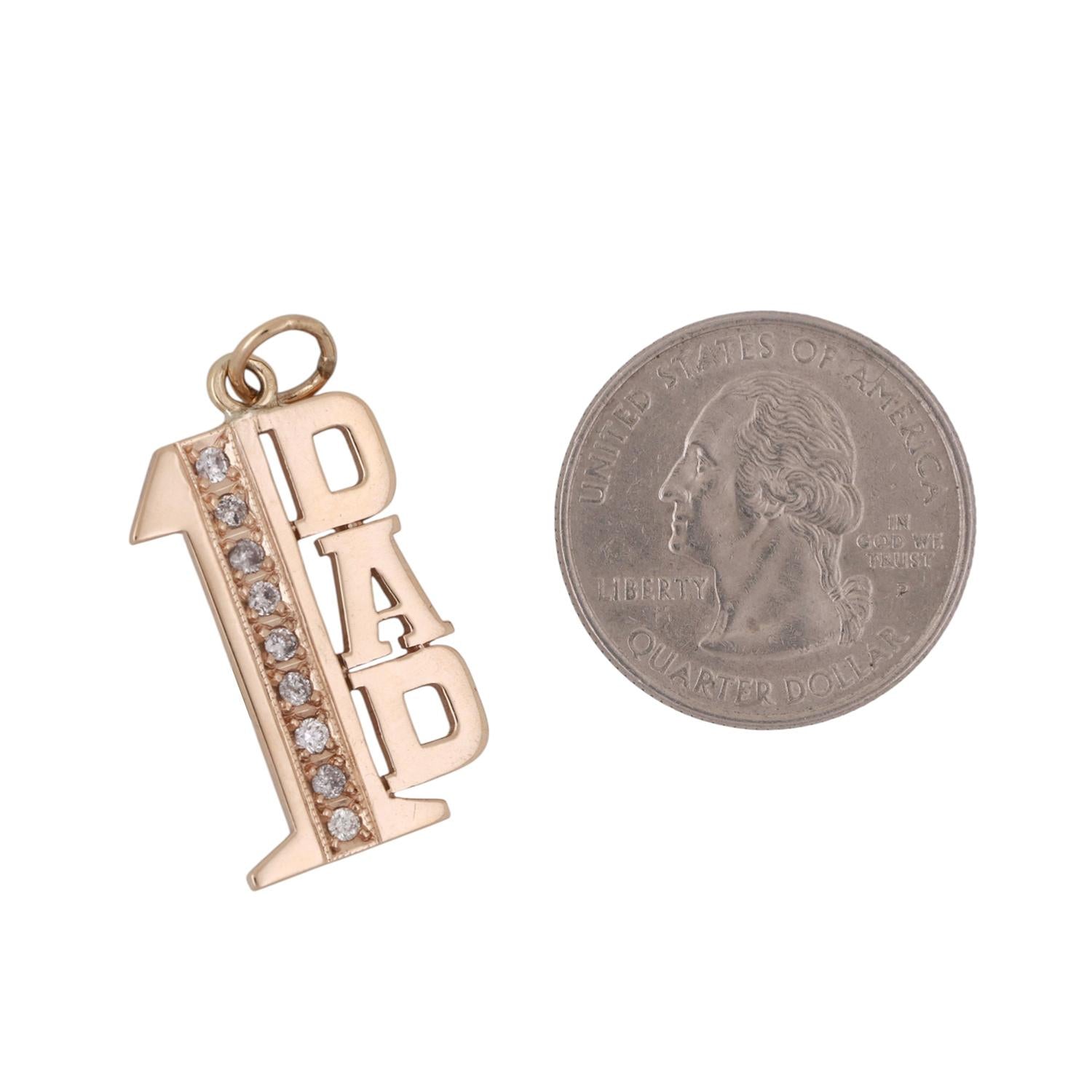 "1 Dad" Diamond Charm Pendant 14K Yellow Gold 0.25 TW 1.33" Estate