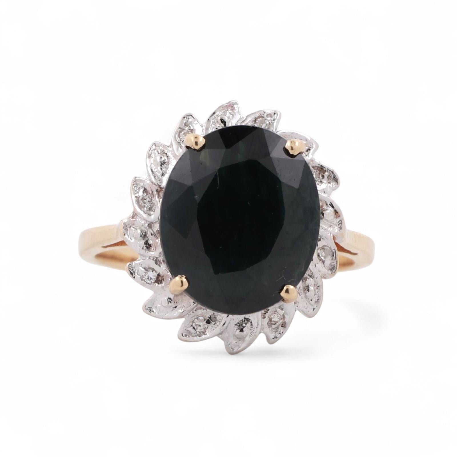 6.33 CTW Sapphire Diamond Halo Ring Floral 14K Gold Size 6 Ladies Estate