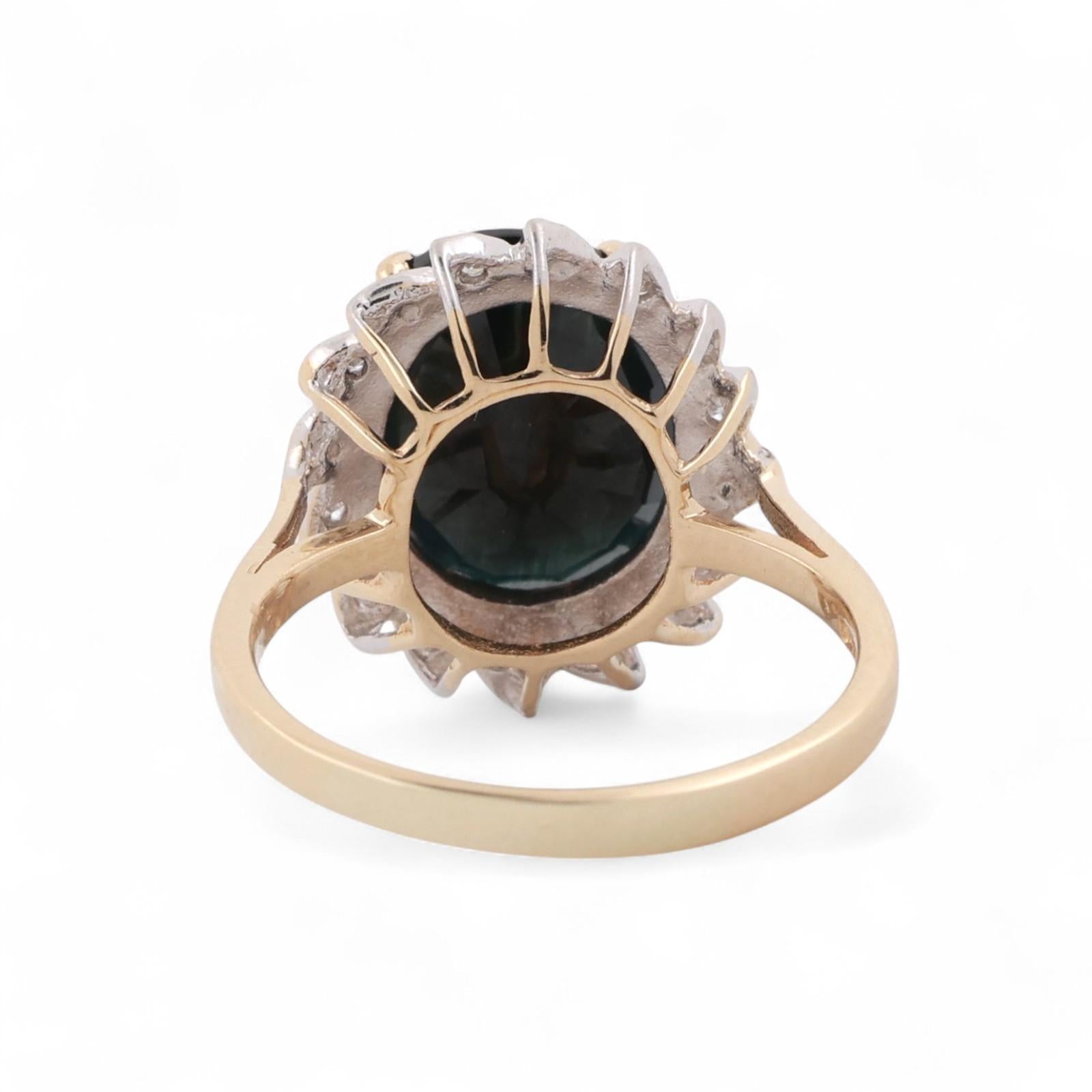 6.33 CTW Sapphire Diamond Halo Ring Floral 14K Gold Size 6 Ladies Estate