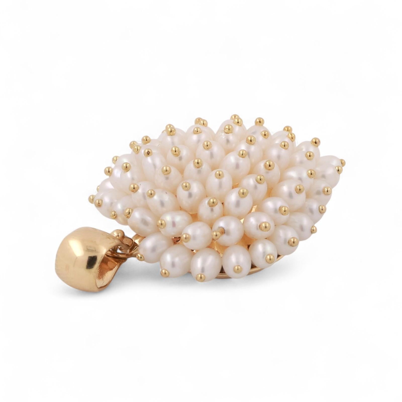 18K Yellow Gold Cluster Freshwater Pearl Heart Pendant 1.30" Ladies Estate