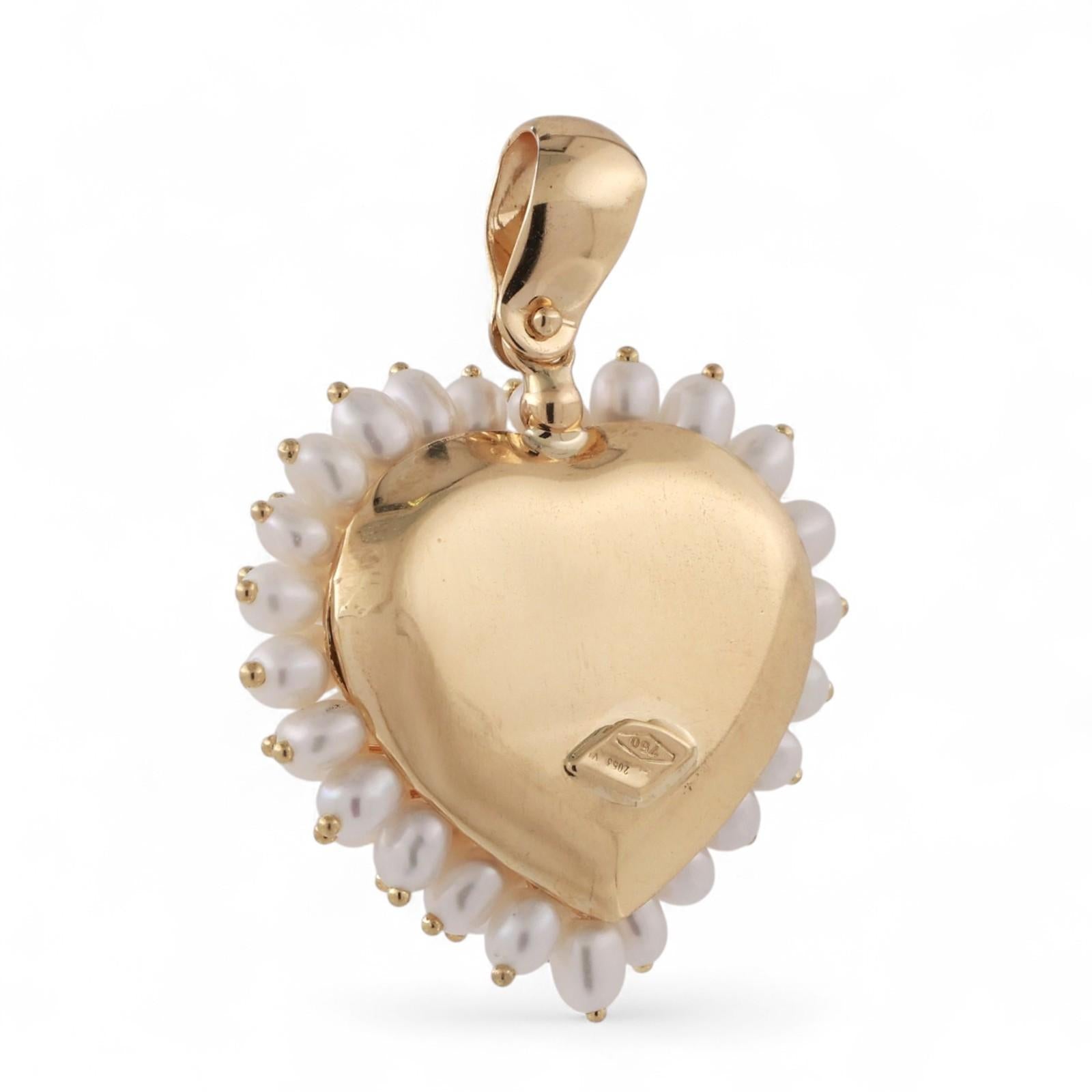 18K Yellow Gold Cluster Freshwater Pearl Heart Pendant 1.30" Ladies Estate