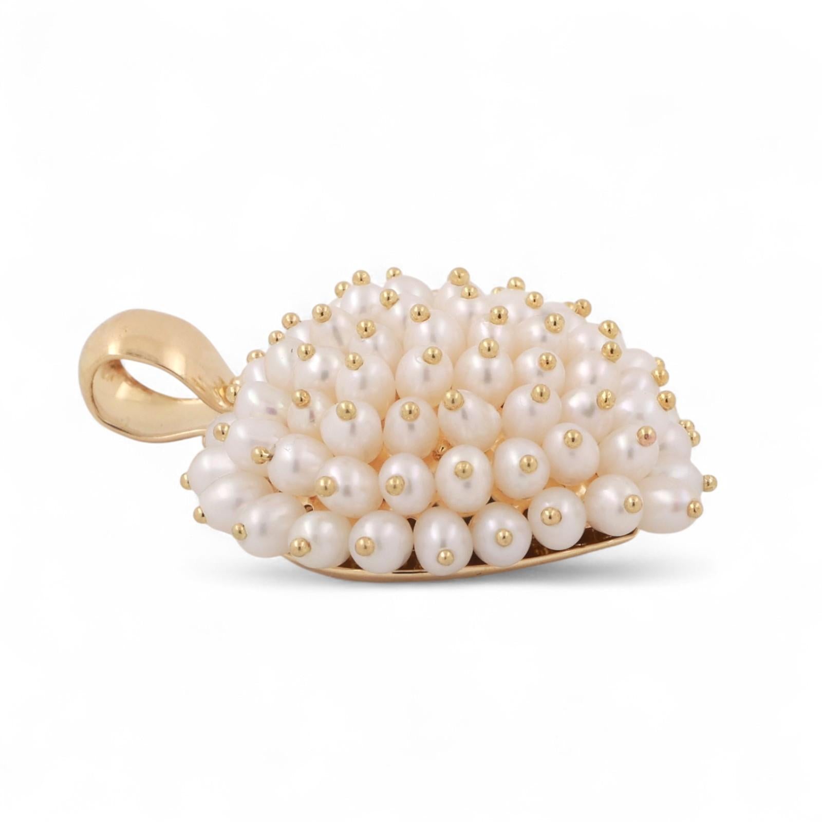 18K Yellow Gold Cluster Freshwater Pearl Heart Pendant 1.30" Ladies Estate