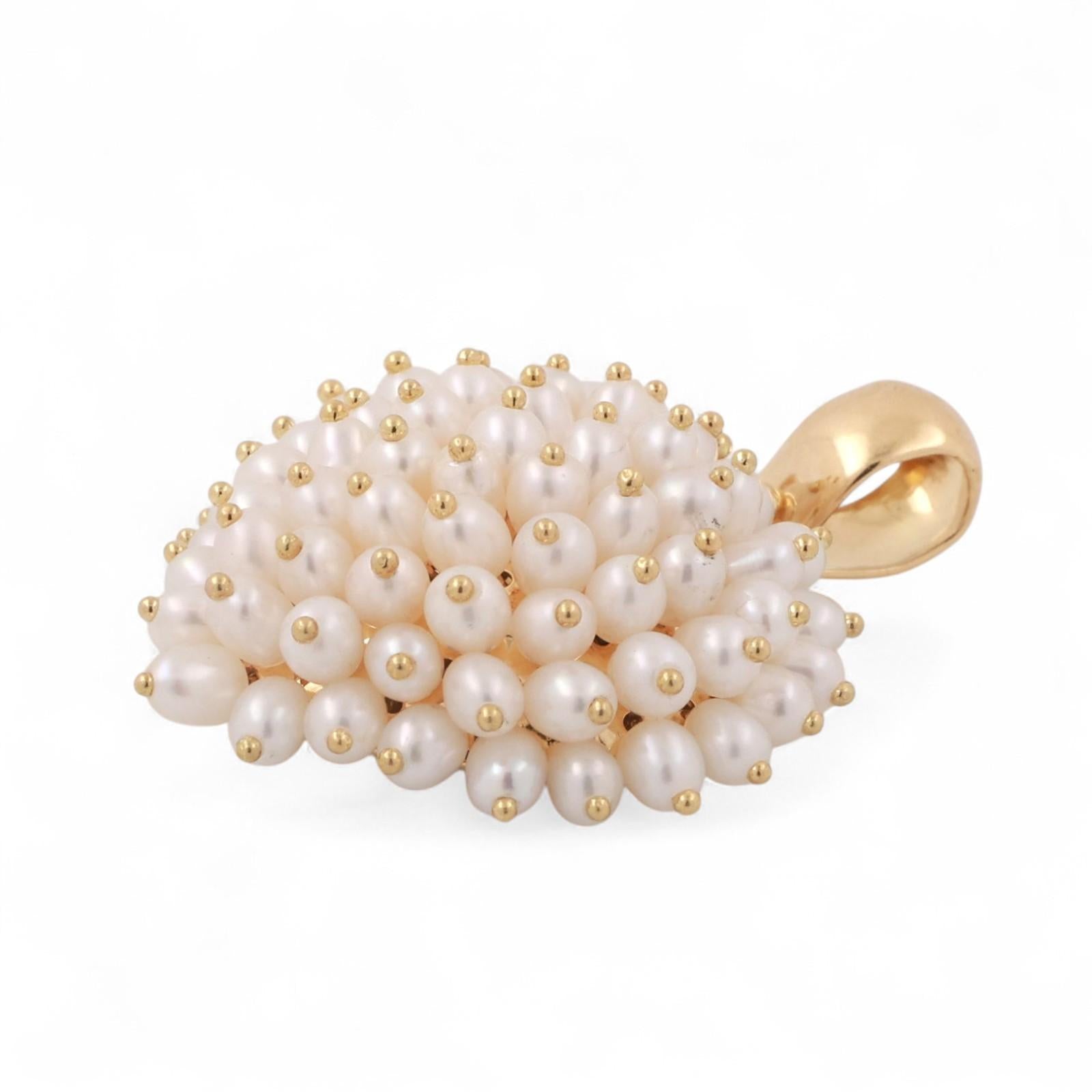 18K Yellow Gold Cluster Freshwater Pearl Heart Pendant 1.30" Ladies Estate