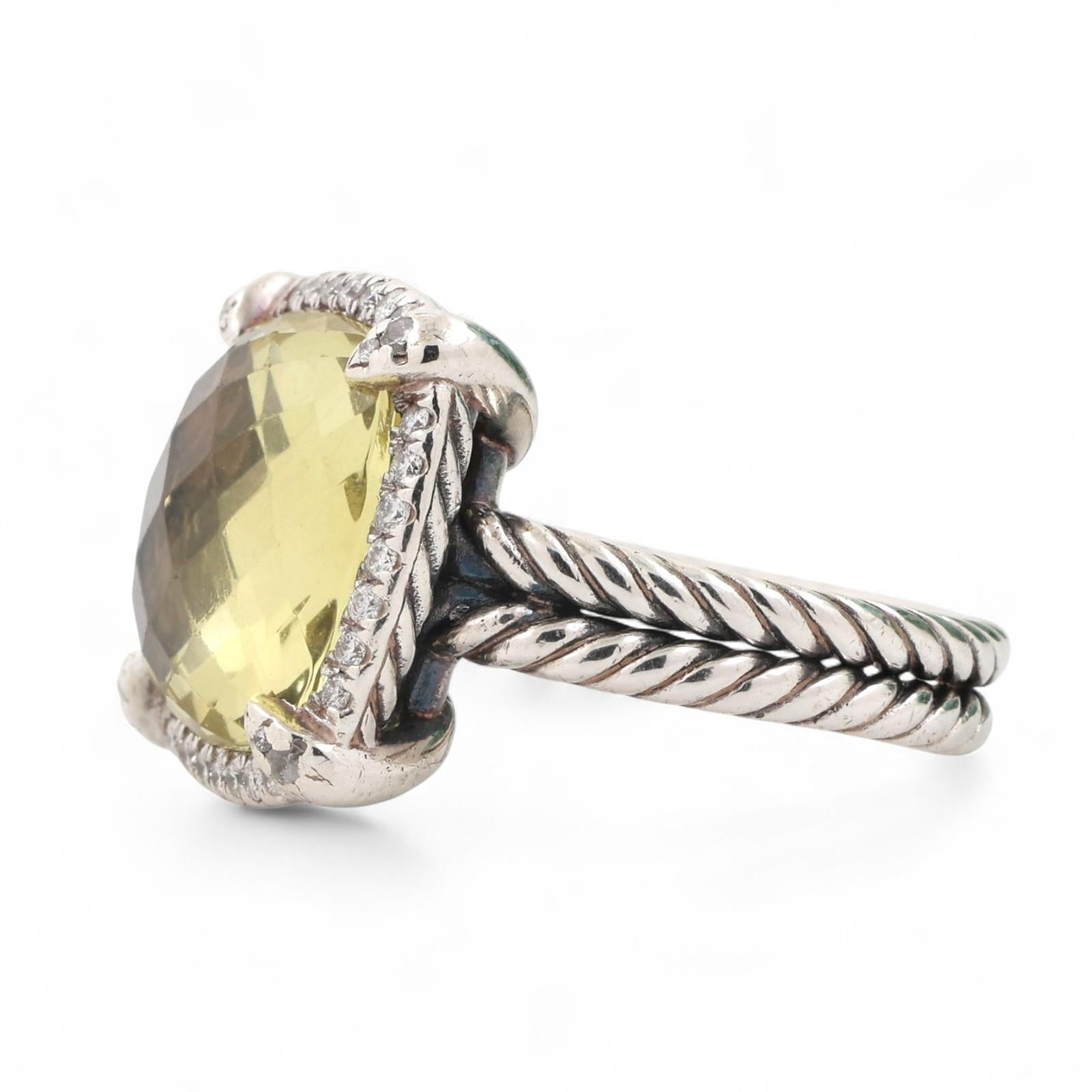 David Yurman Chatelaine Quartz Halo Diamond Ring 10.19TW Sterling Silver SZ 7.25