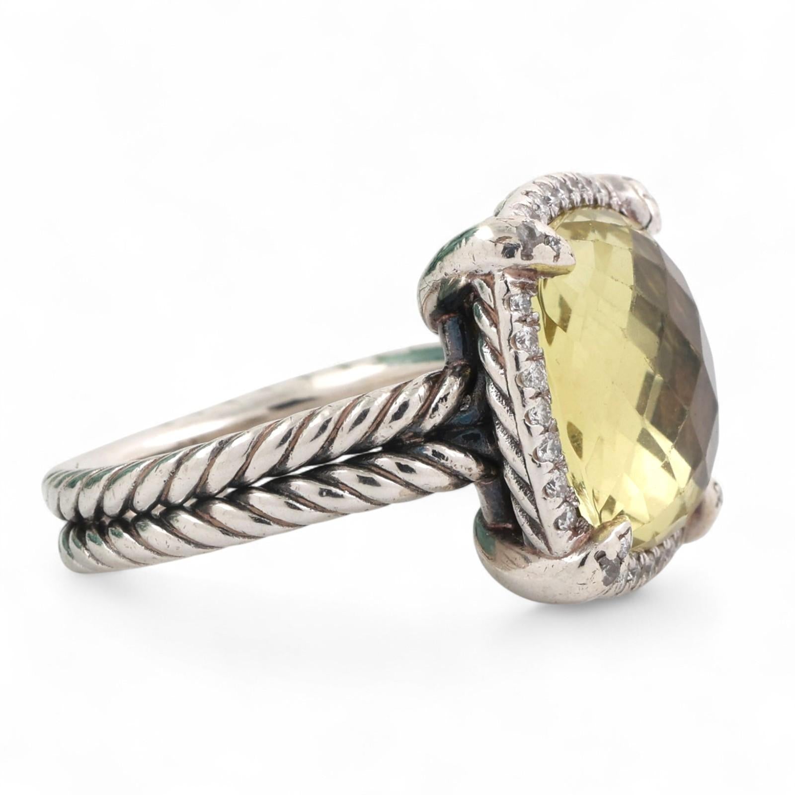 David Yurman Chatelaine Quartz Halo Diamond Ring 10.19TW Sterling Silver SZ 7.25