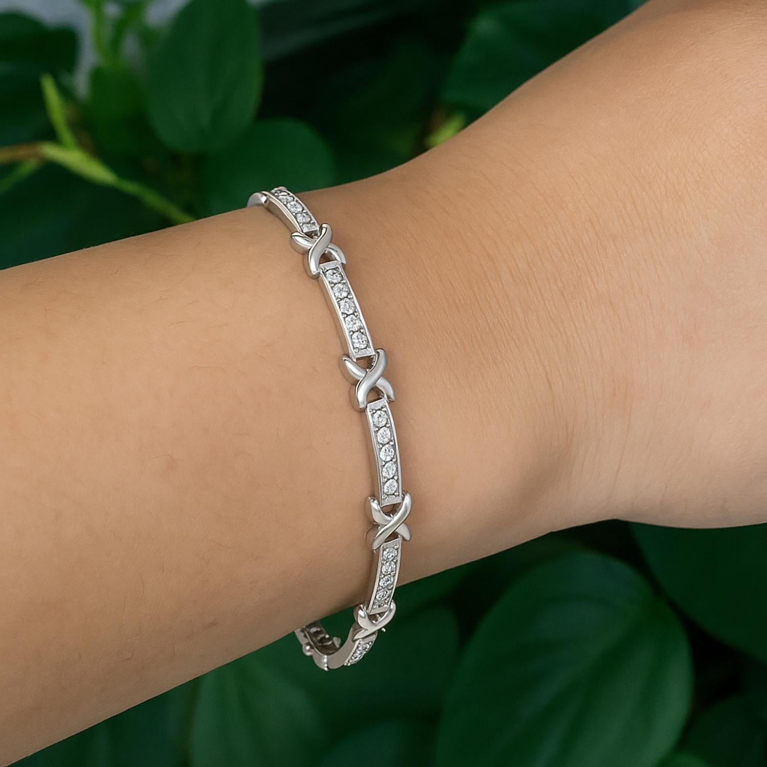Diamond X Link Tennis Bracelet 14K White Gold 1.00 TW Channel Set 6.5" Estate