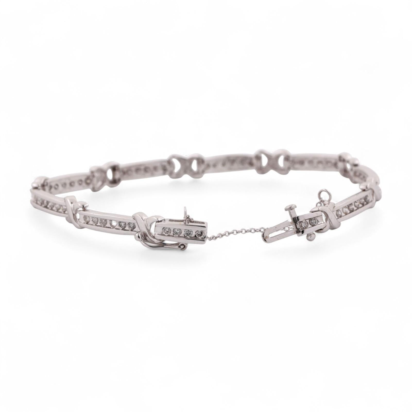 Diamond X Link Tennis Bracelet 14K White Gold 1.00 TW Channel Set 6.5" Estate