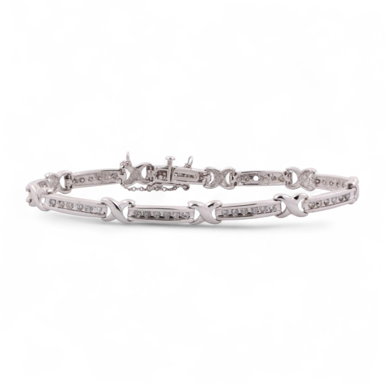 Diamond X Link Tennis Bracelet 14K White Gold 1.00 TW Channel Set 6.5" Estate
