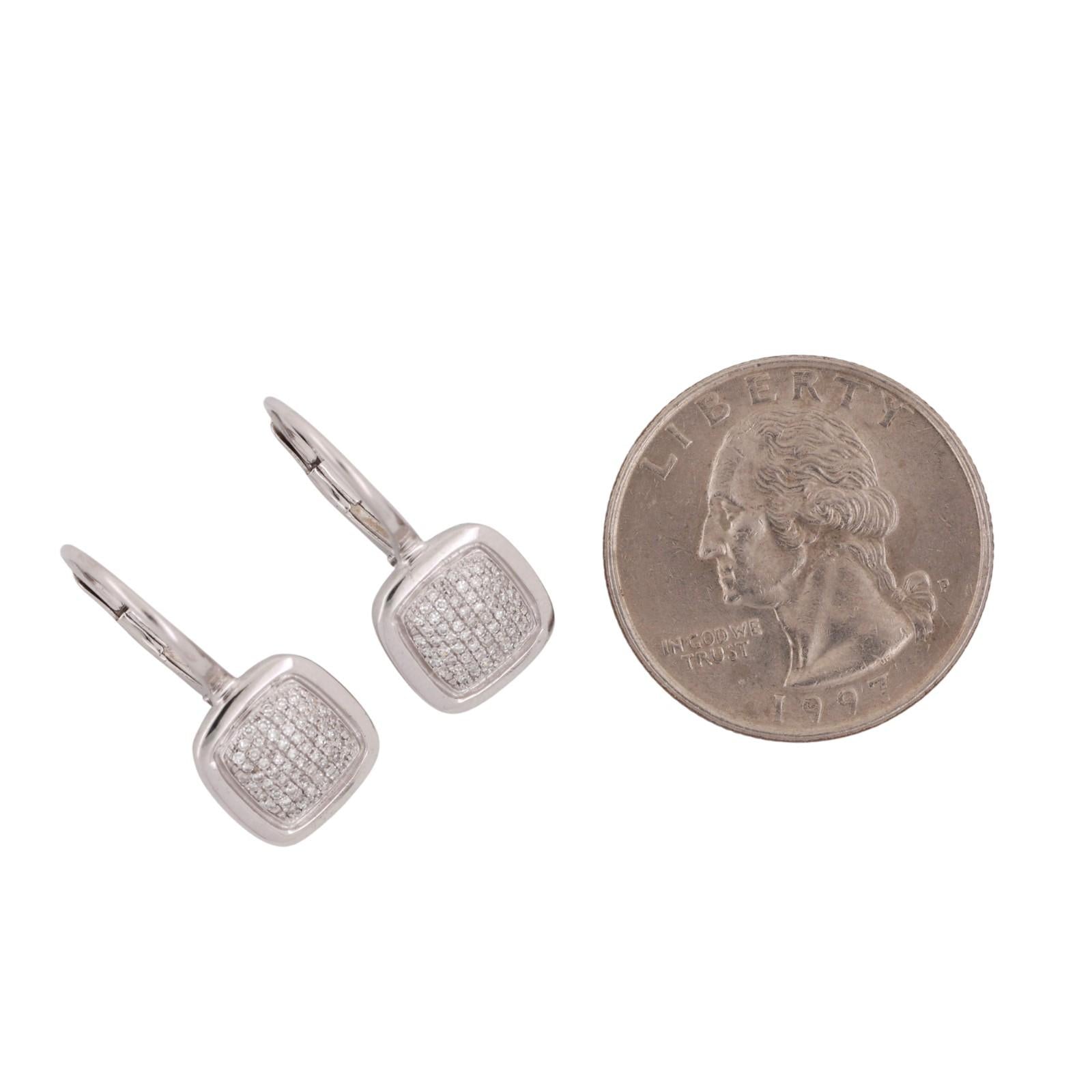 0.50 TW Cluster Diamond Dangle Earrings 14K White Gold 0.90" Ladies Estate