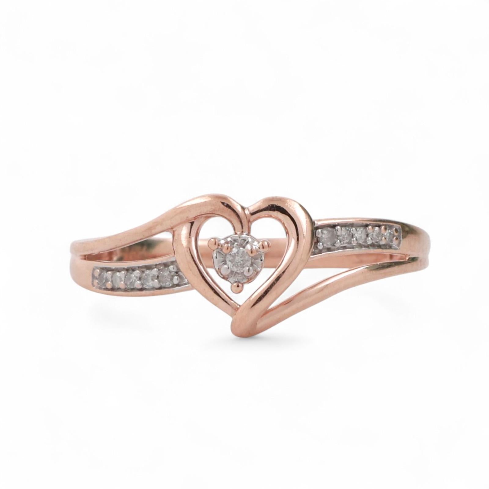10K Rose Gold Open Heart Diamond Accent Ring 0.10 TW Size 7.25 Ladies Girls