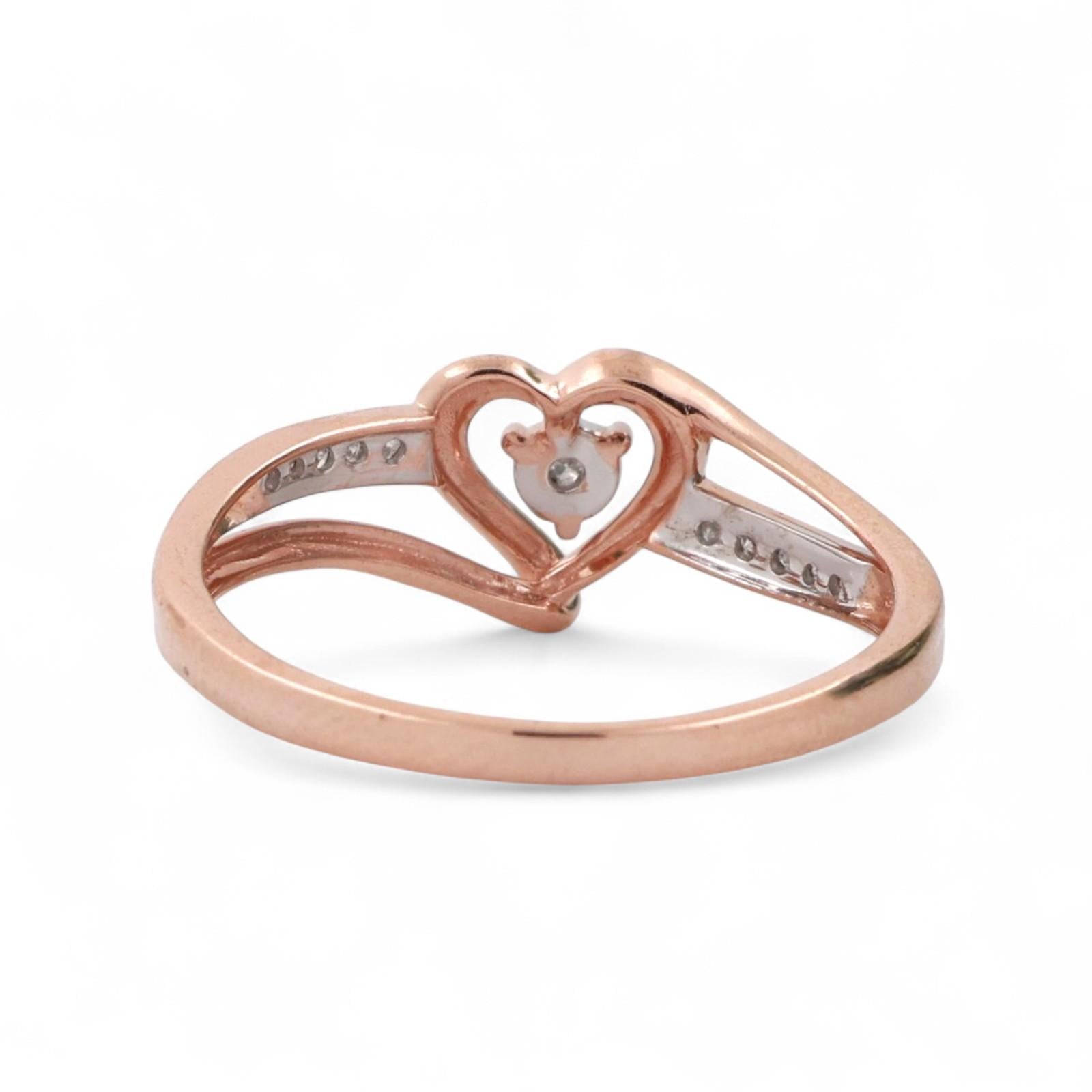 10K Rose Gold Open Heart Diamond Accent Ring 0.10 TW Size 7.25 Ladies Girls
