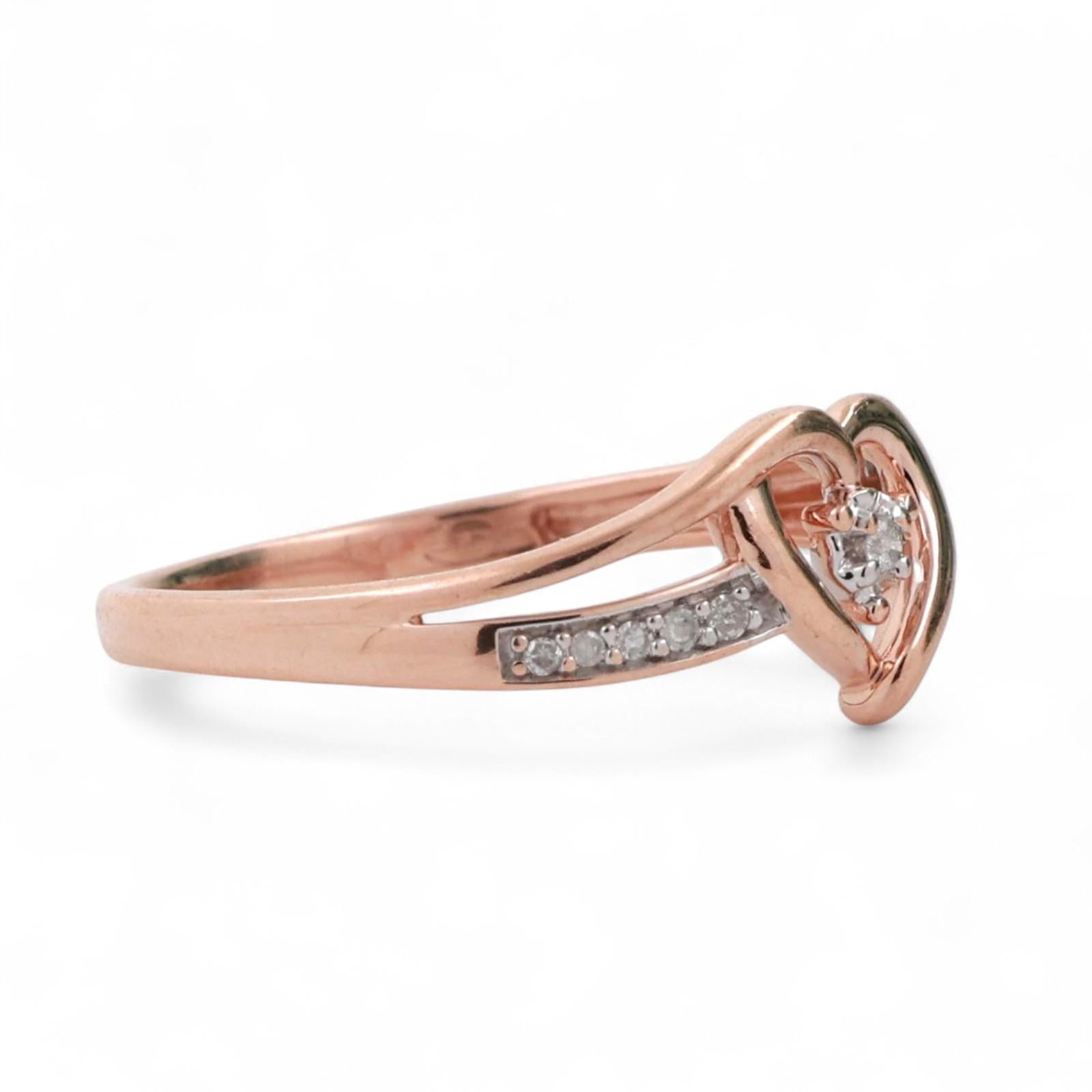 10K Rose Gold Open Heart Diamond Accent Ring 0.10 TW Size 7.25 Ladies Girls