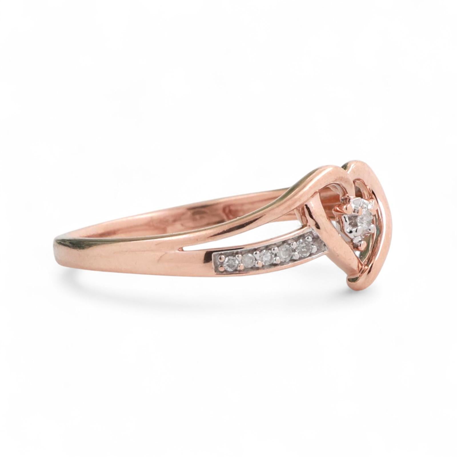 10K Rose Gold Open Heart Diamond Accent Ring 0.10 TW Size 7.25 Ladies Girls