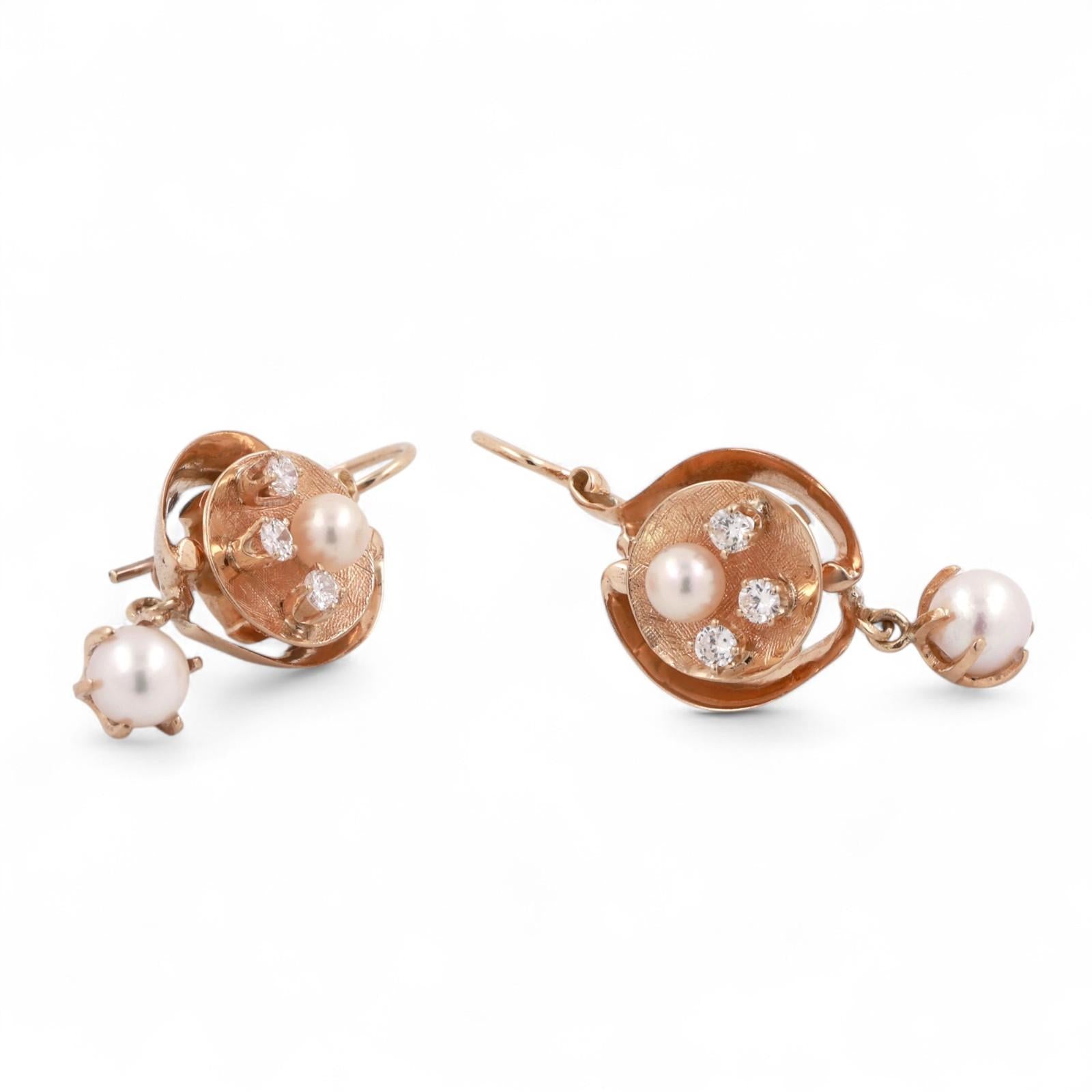 Cultured Pearl Diamond Drop Dangle Earrings 14K Yellow Gold 0.50 TW 1.50" Ladies