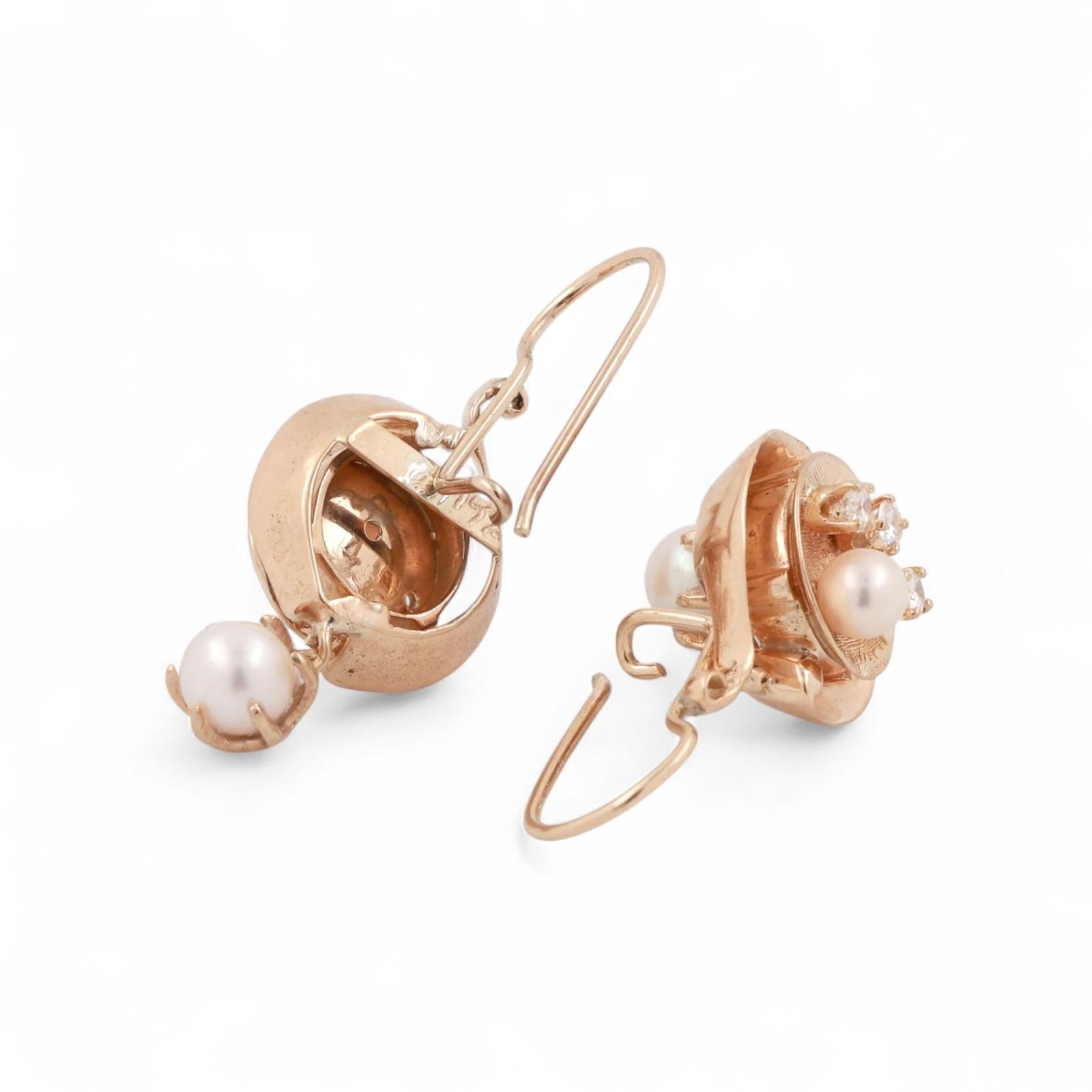 Cultured Pearl Diamond Drop Dangle Earrings 14K Yellow Gold 0.50 TW 1.50" Ladies