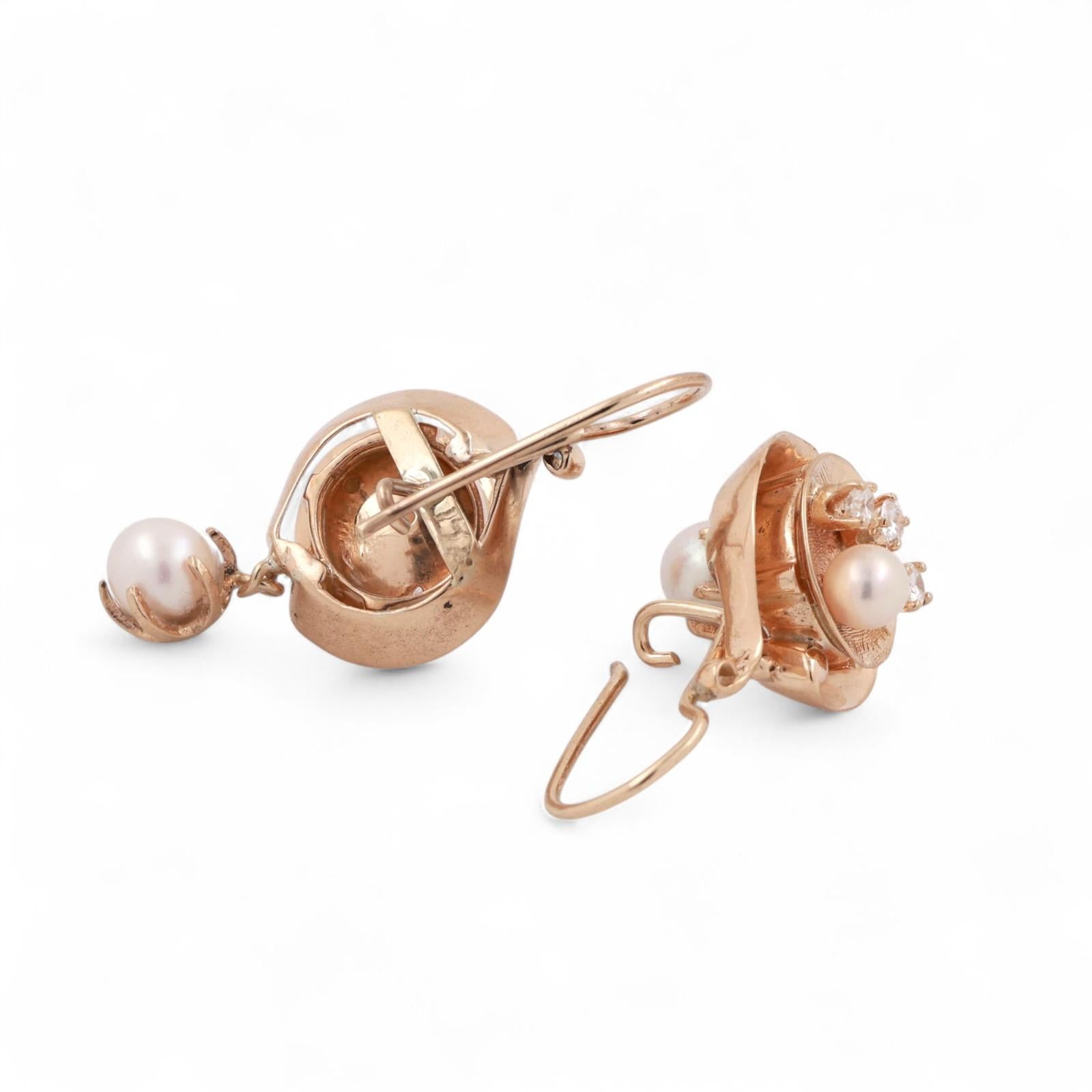 Cultured Pearl Diamond Drop Dangle Earrings 14K Yellow Gold 0.50 TW 1.50" Ladies