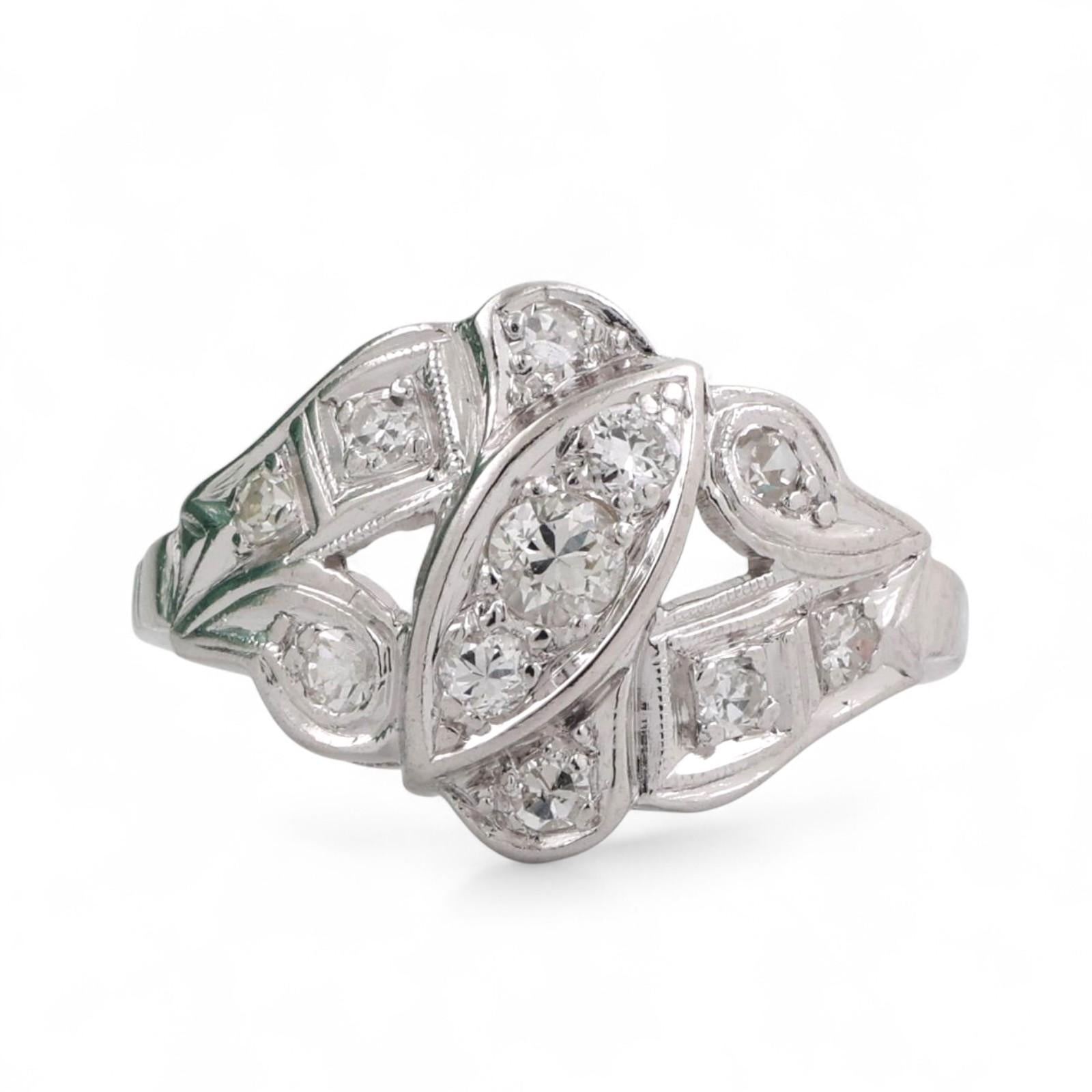 Vintage Diamond Cocktail Ring Platinum 0.40 TW Size 6.75 Ladies Estate