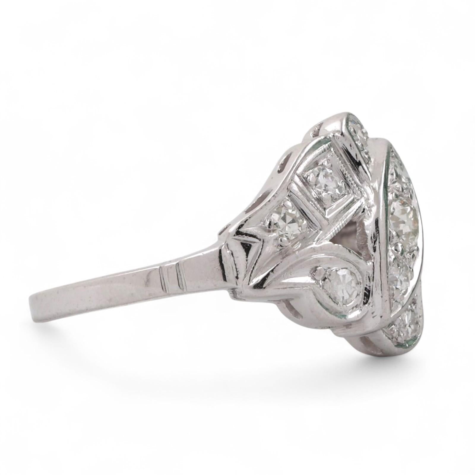 Vintage Diamond Cocktail Ring Platinum 0.40 TW Size 6.75 Ladies Estate