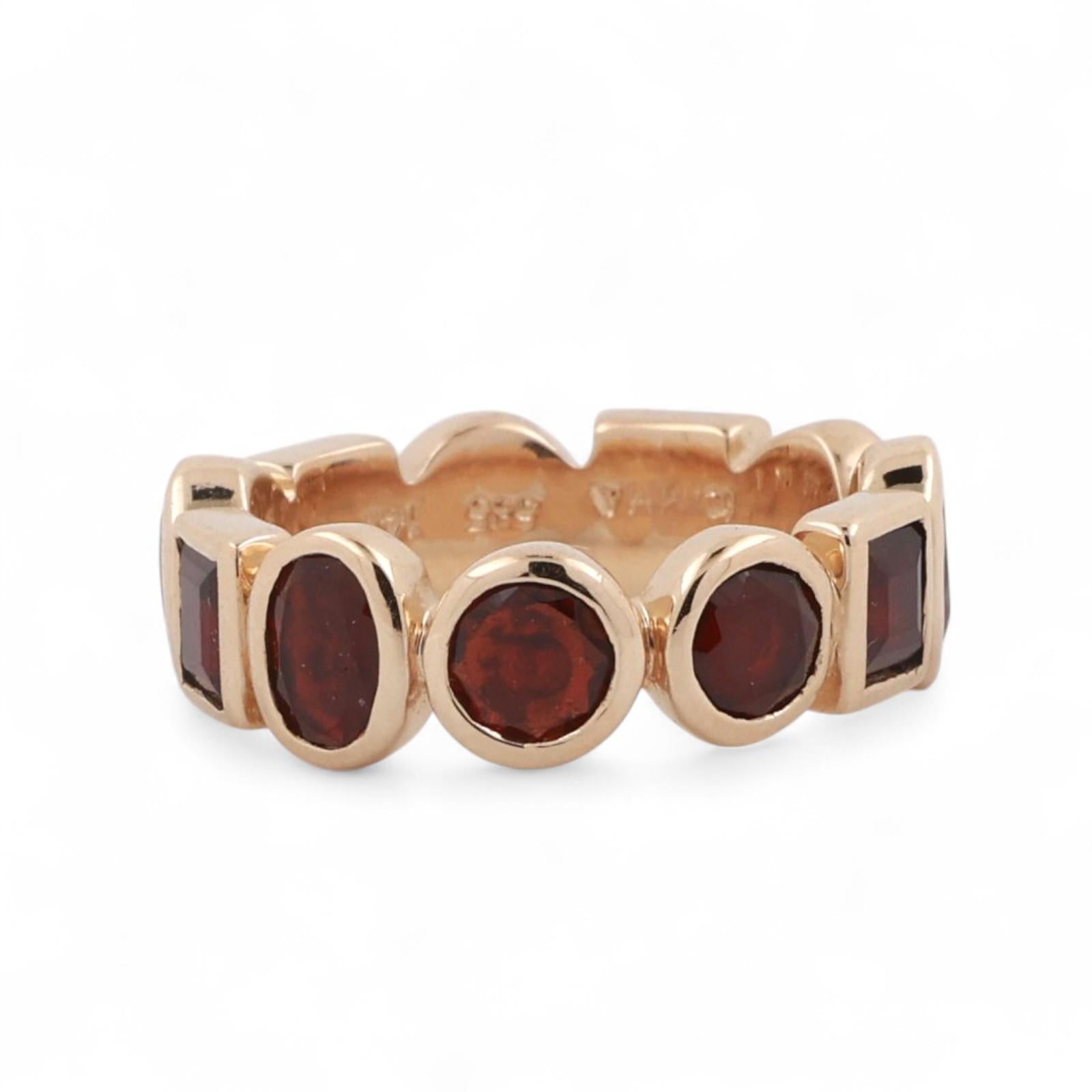 4.50 CTW Garnet Full Eternity Band Ring 14K Yellow Gold Bezel Setting Size 6.25
