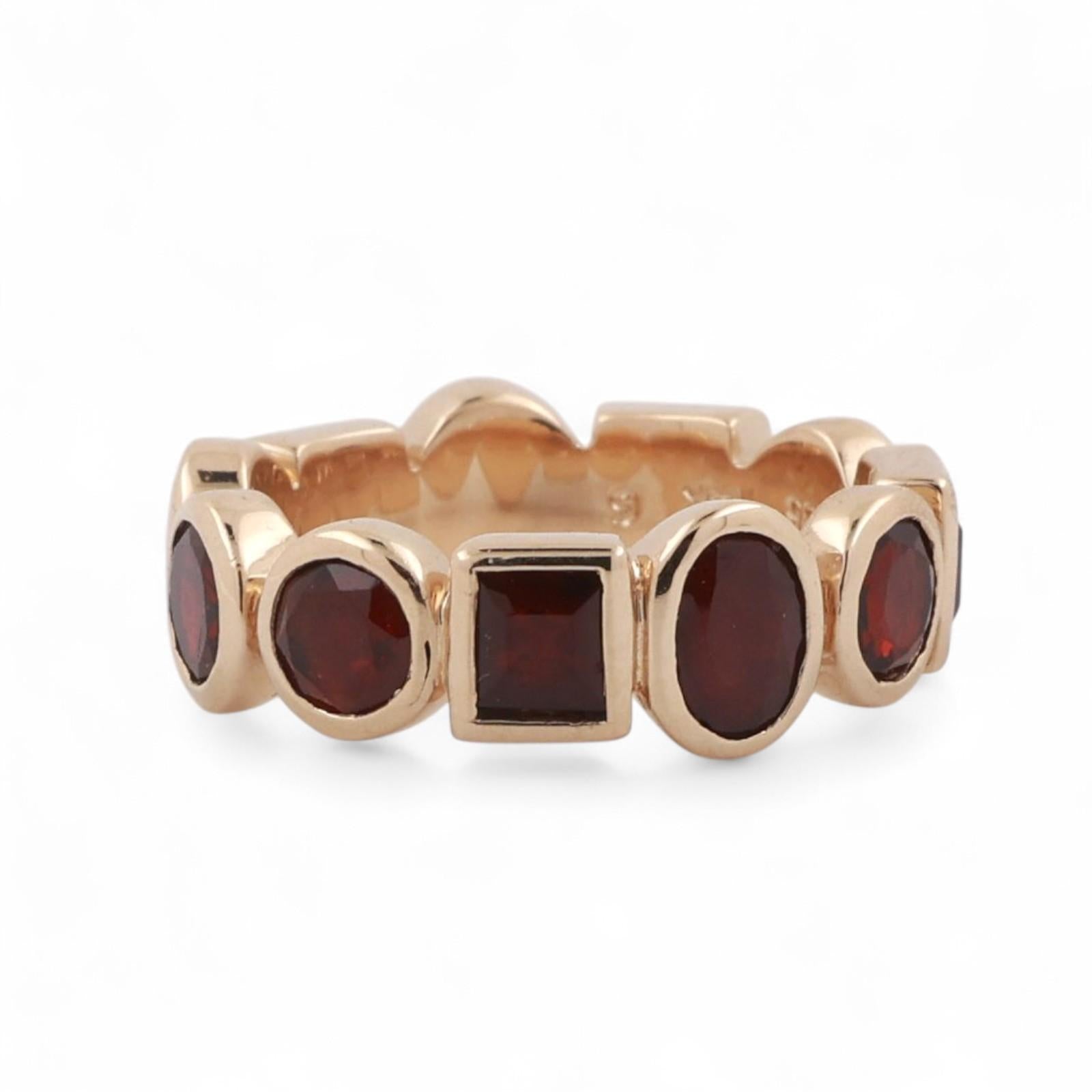 4.50 CTW Garnet Full Eternity Band Ring 14K Yellow Gold Bezel Setting Size 6.25