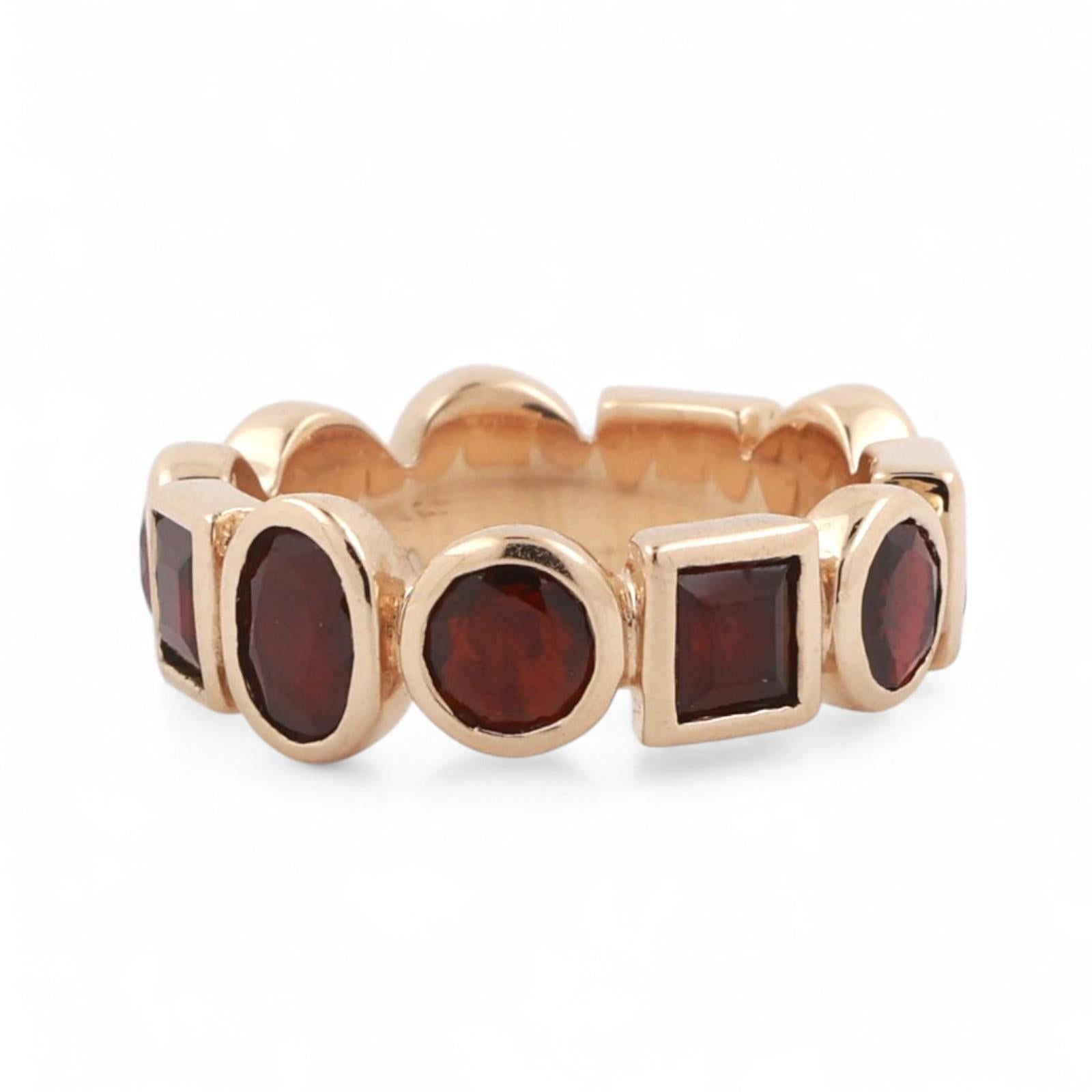 4.50 CTW Garnet Full Eternity Band Ring 14K Yellow Gold Bezel Setting Size 6.25