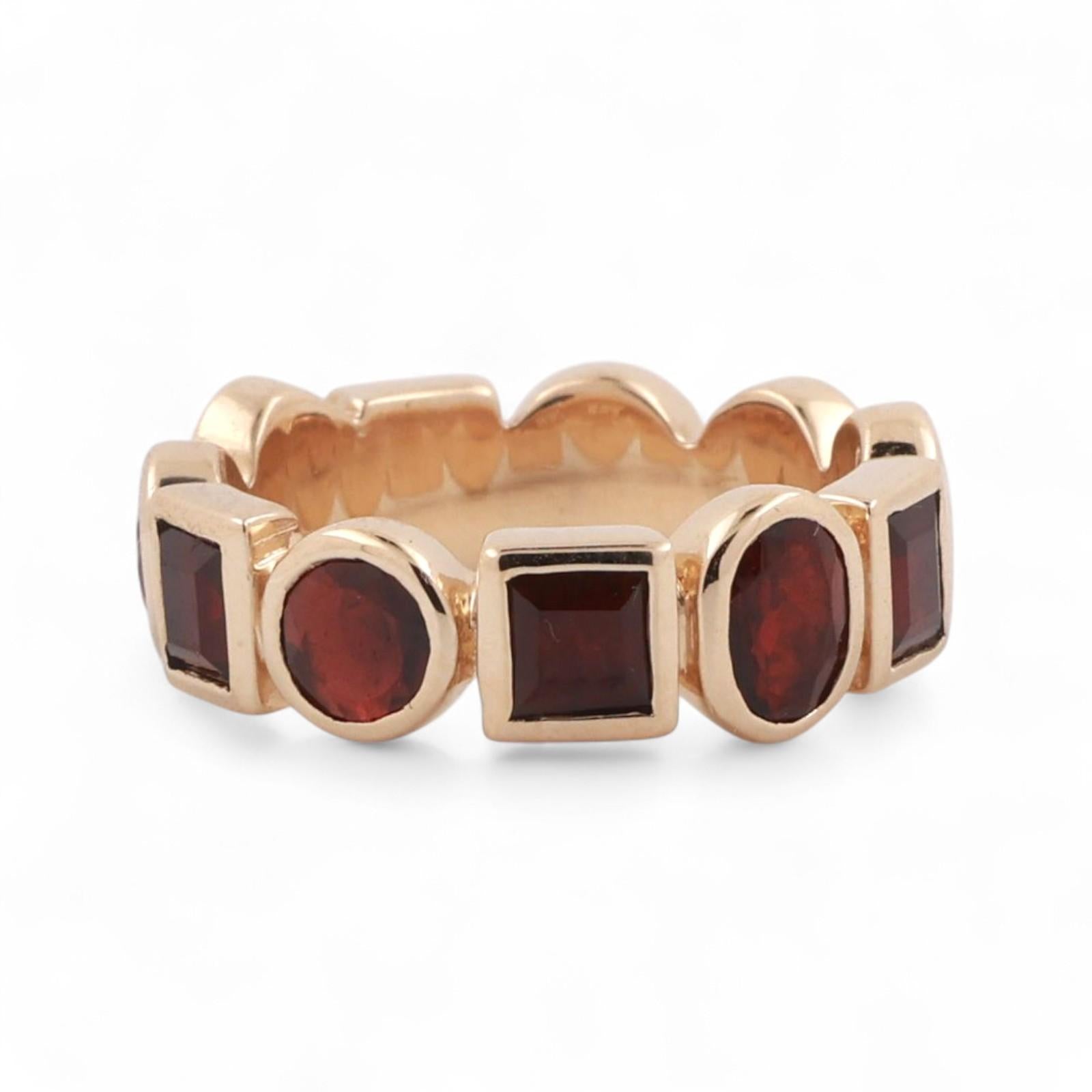 4.50 CTW Garnet Full Eternity Band Ring 14K Yellow Gold Bezel Setting Size 6.25