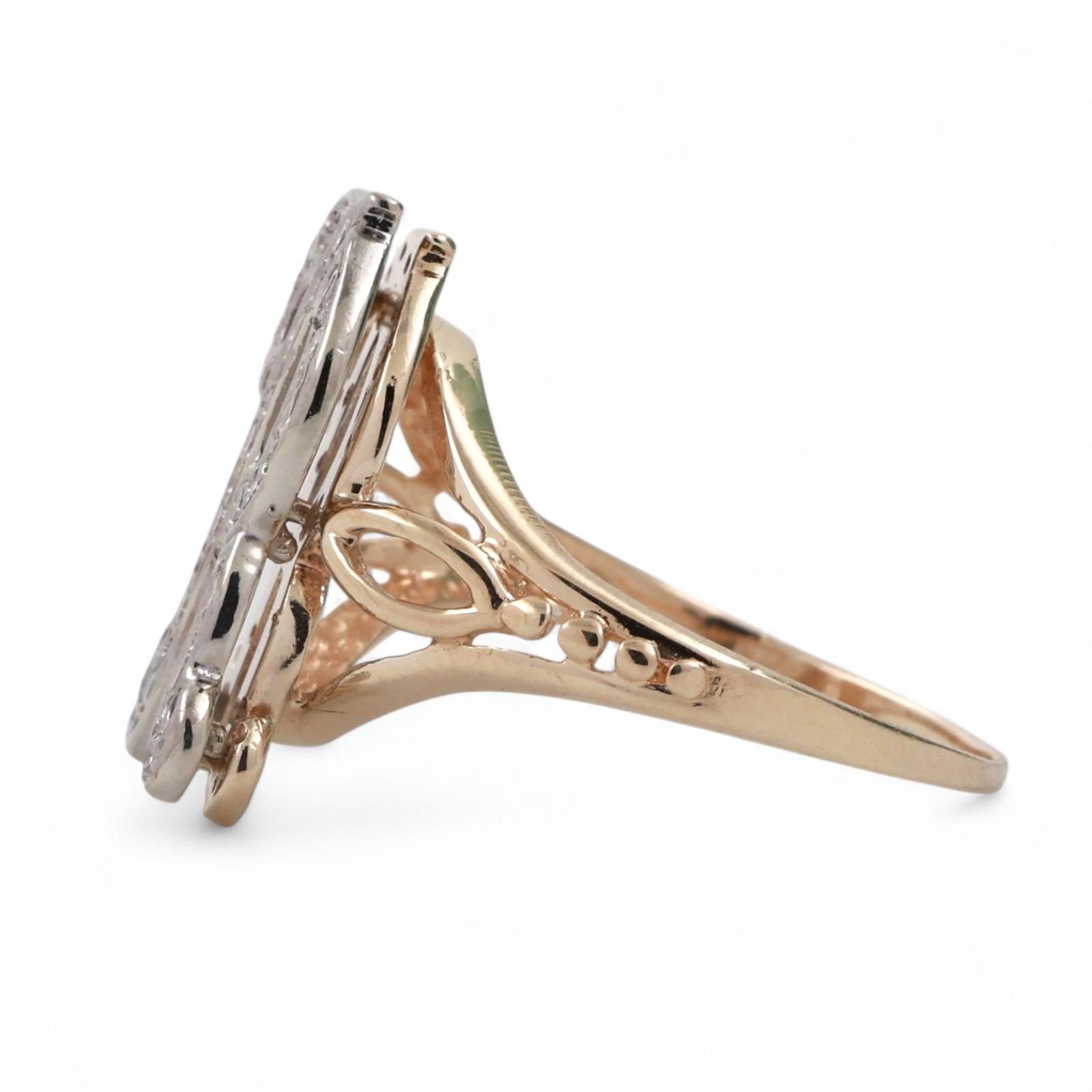 Fancy Letter R Diamond Statement Ring 14K Two-Tone Gold 0.35 TW Size 7.25 Estate