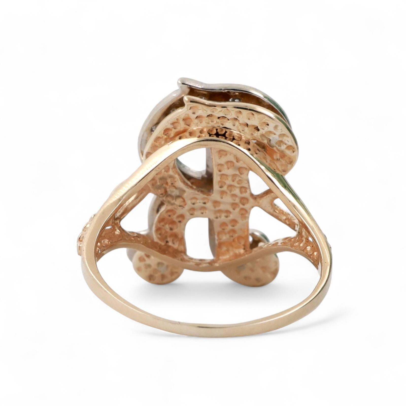 Fancy Letter R Diamond Statement Ring 14K Two-Tone Gold 0.35 TW Size 7.25 Estate