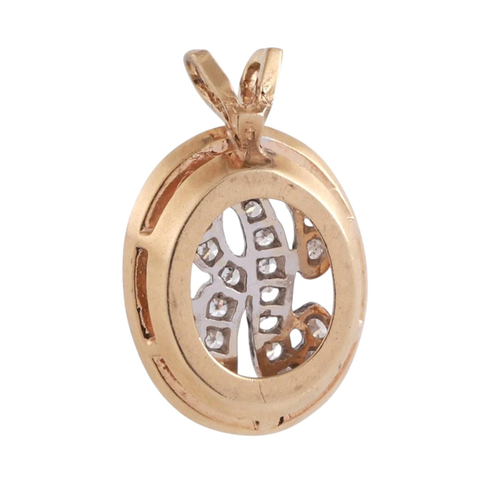 Fancy Letter R Diamond Oval Pendant 14K Gold 0.50 TW 0.90" Unisex Estate