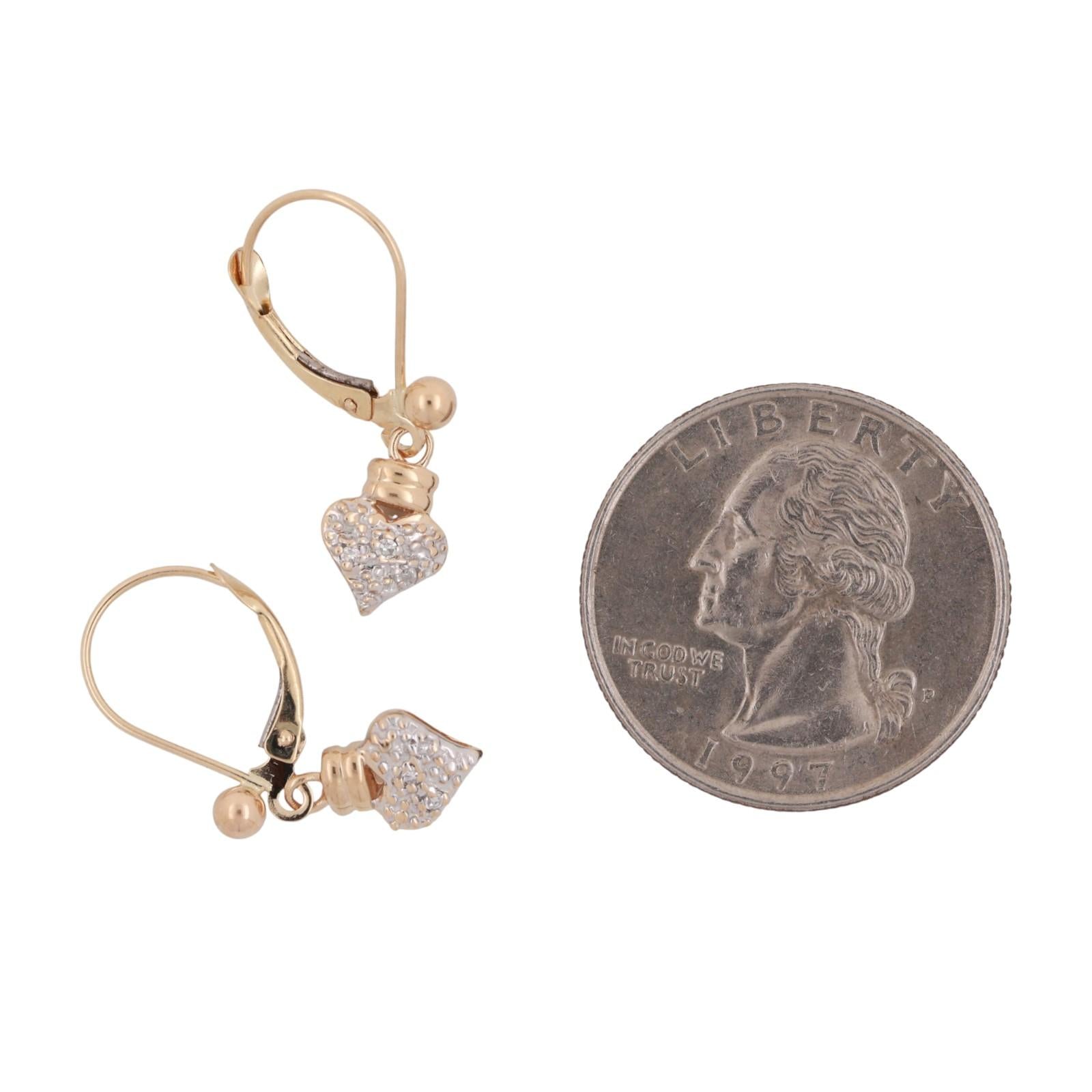 Diamond Heart Drop Dangle Earrings 14K Gold 0.04 TW 1" Ladies Girls