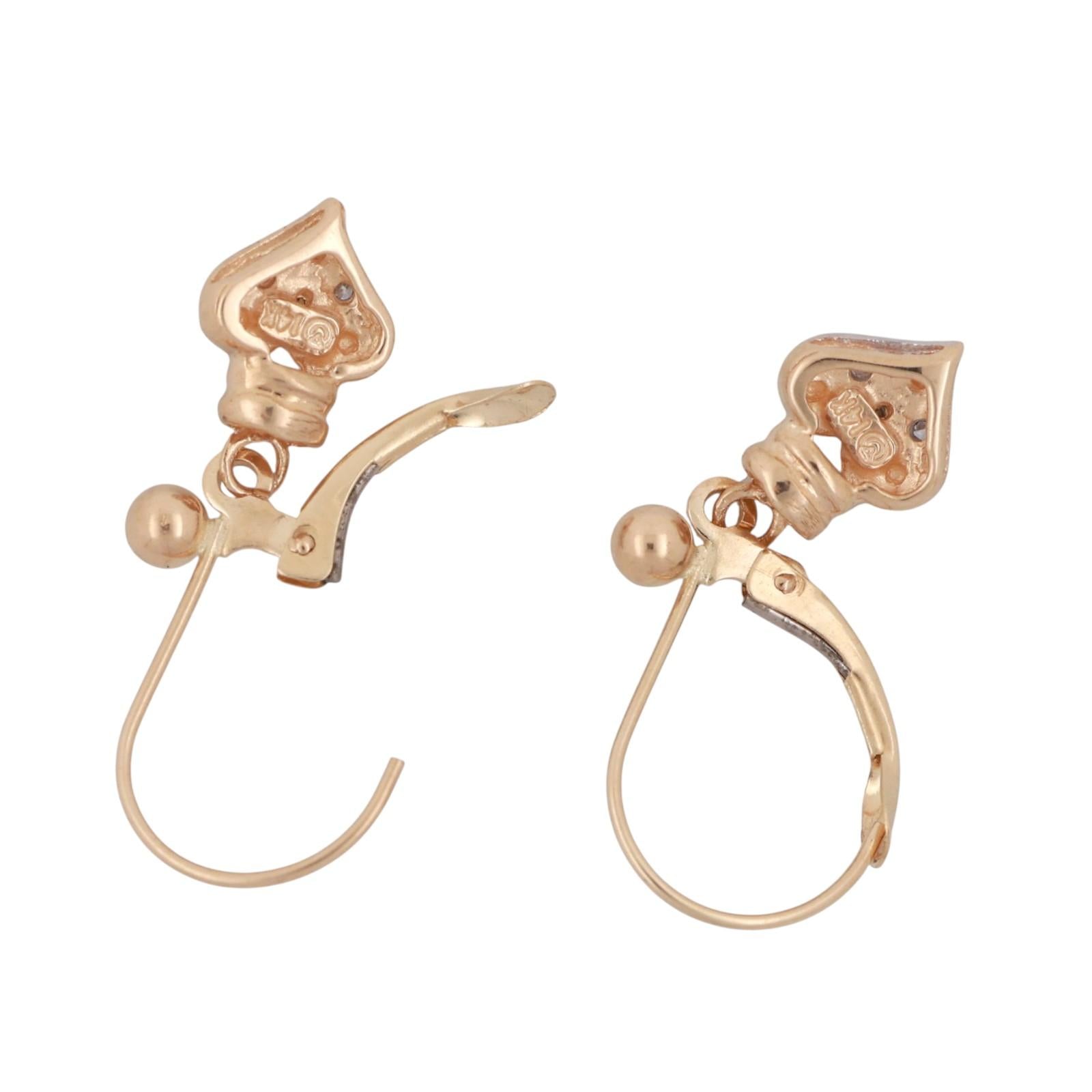 Diamond Heart Drop Dangle Earrings 14K Gold 0.04 TW 1" Ladies Girls