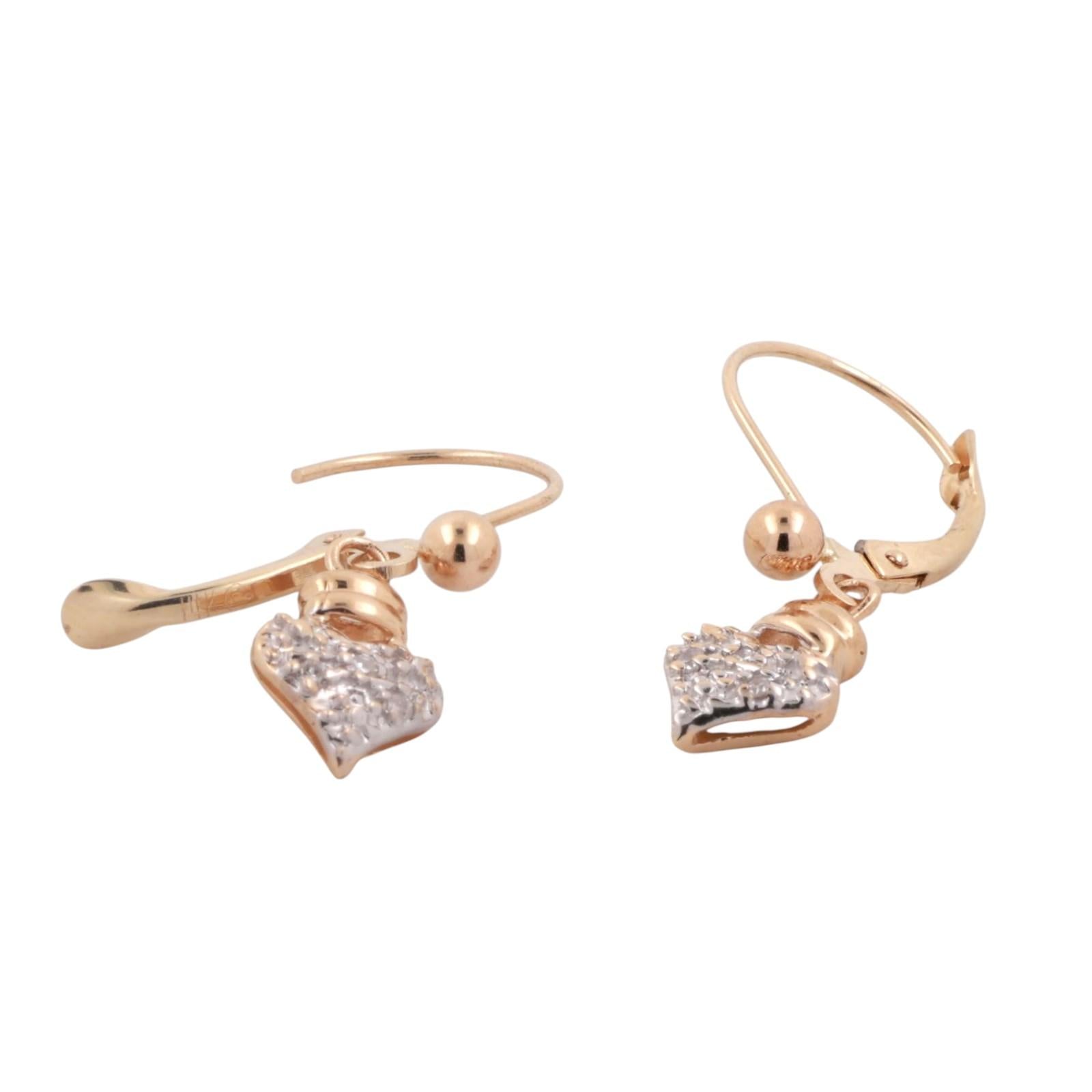 Diamond Heart Drop Dangle Earrings 14K Gold 0.04 TW 1" Ladies Girls