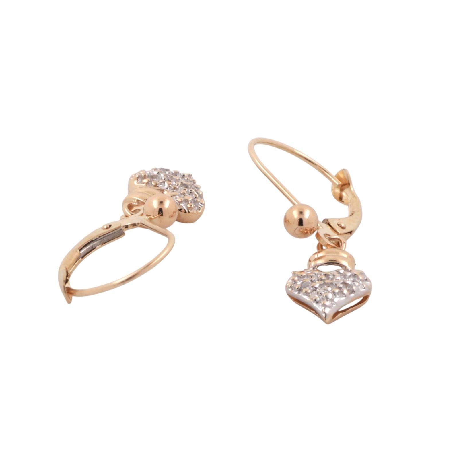 Diamond Heart Drop Dangle Earrings 14K Gold 0.04 TW 1" Ladies Girls