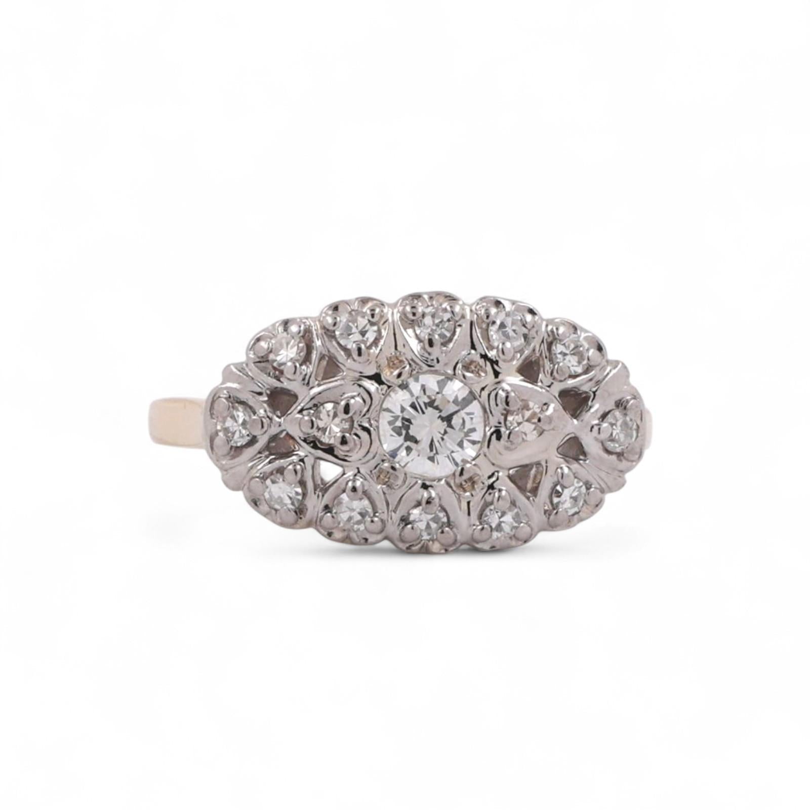 Vintage 0.45 TW Diamond Filigree Heart Ring 14K Gold Size 6.5 Ladies Estate
