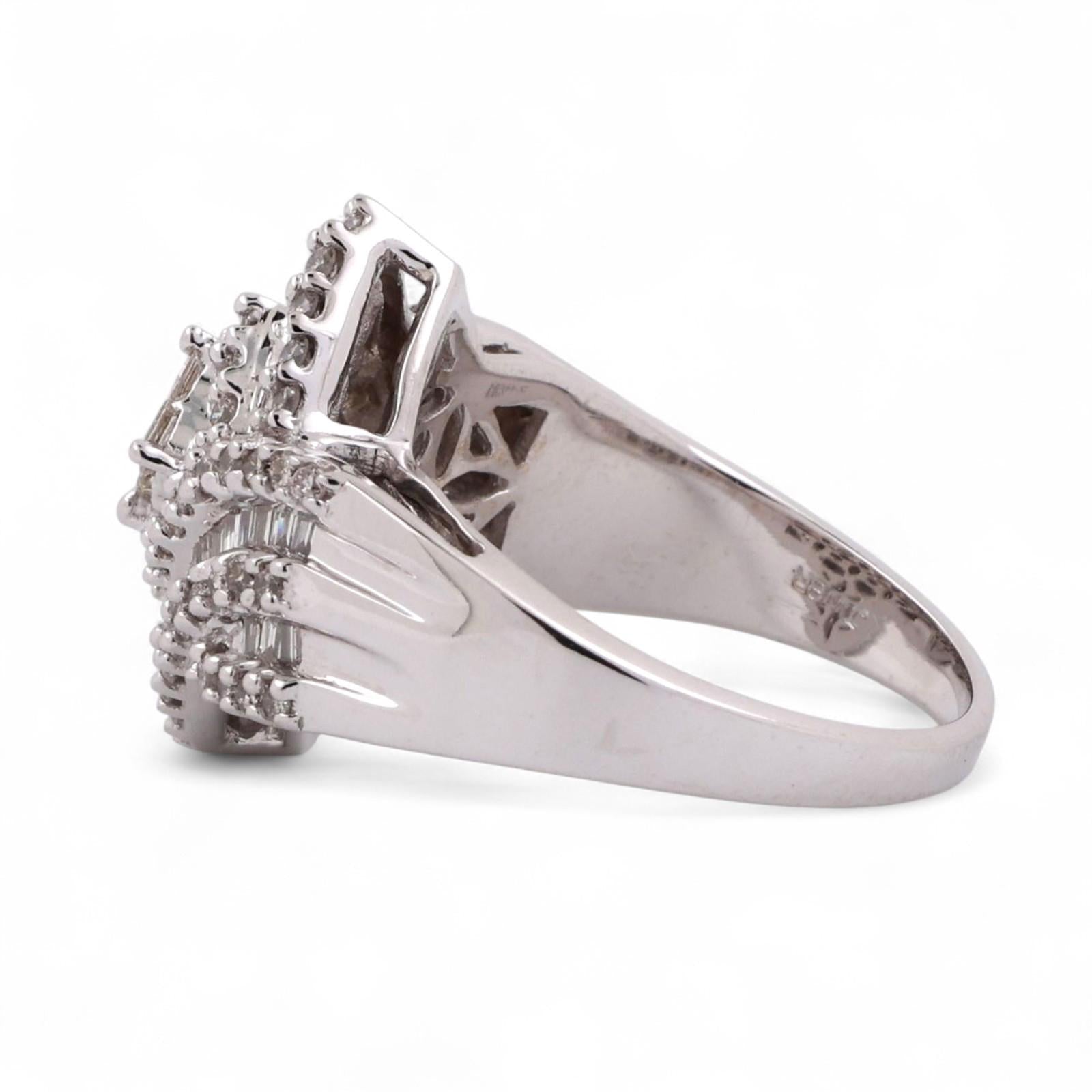 2.10 TW Cluster Diamond Statement Ring 14K White Gold Size 10.25 Ladies Estate