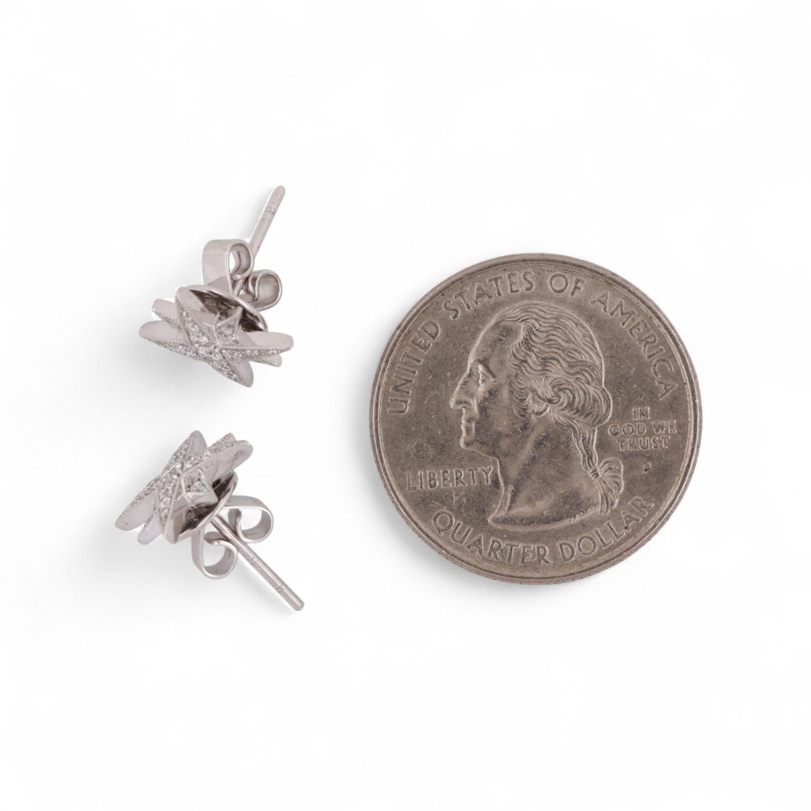 Diamond Starburst Stud Earrings 18K White Gold 0.45 TW 0.50" Estate