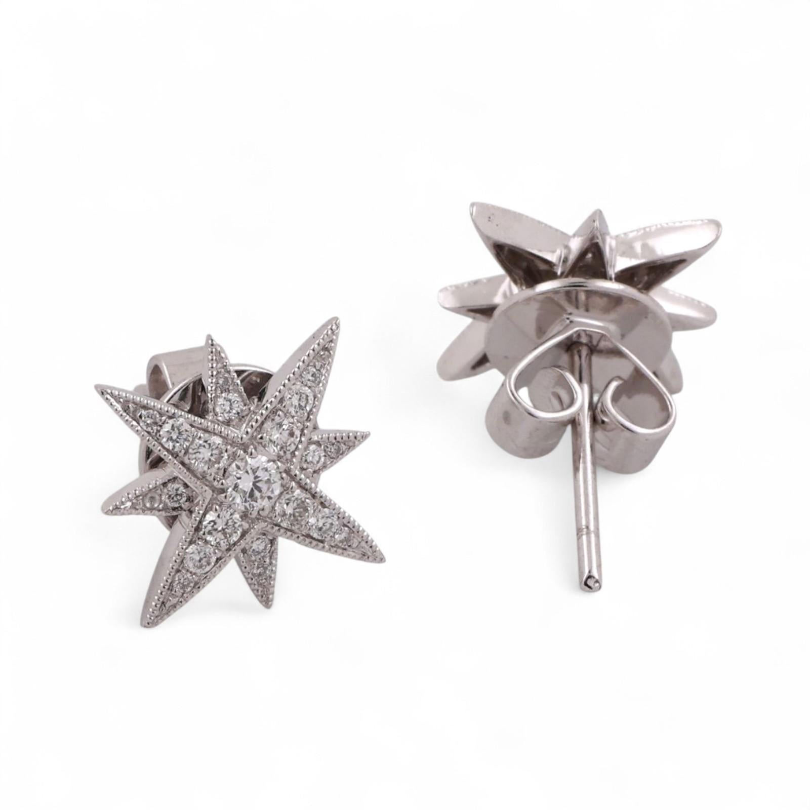 Diamond Starburst Stud Earrings 18K White Gold 0.45 TW 0.50" Estate
